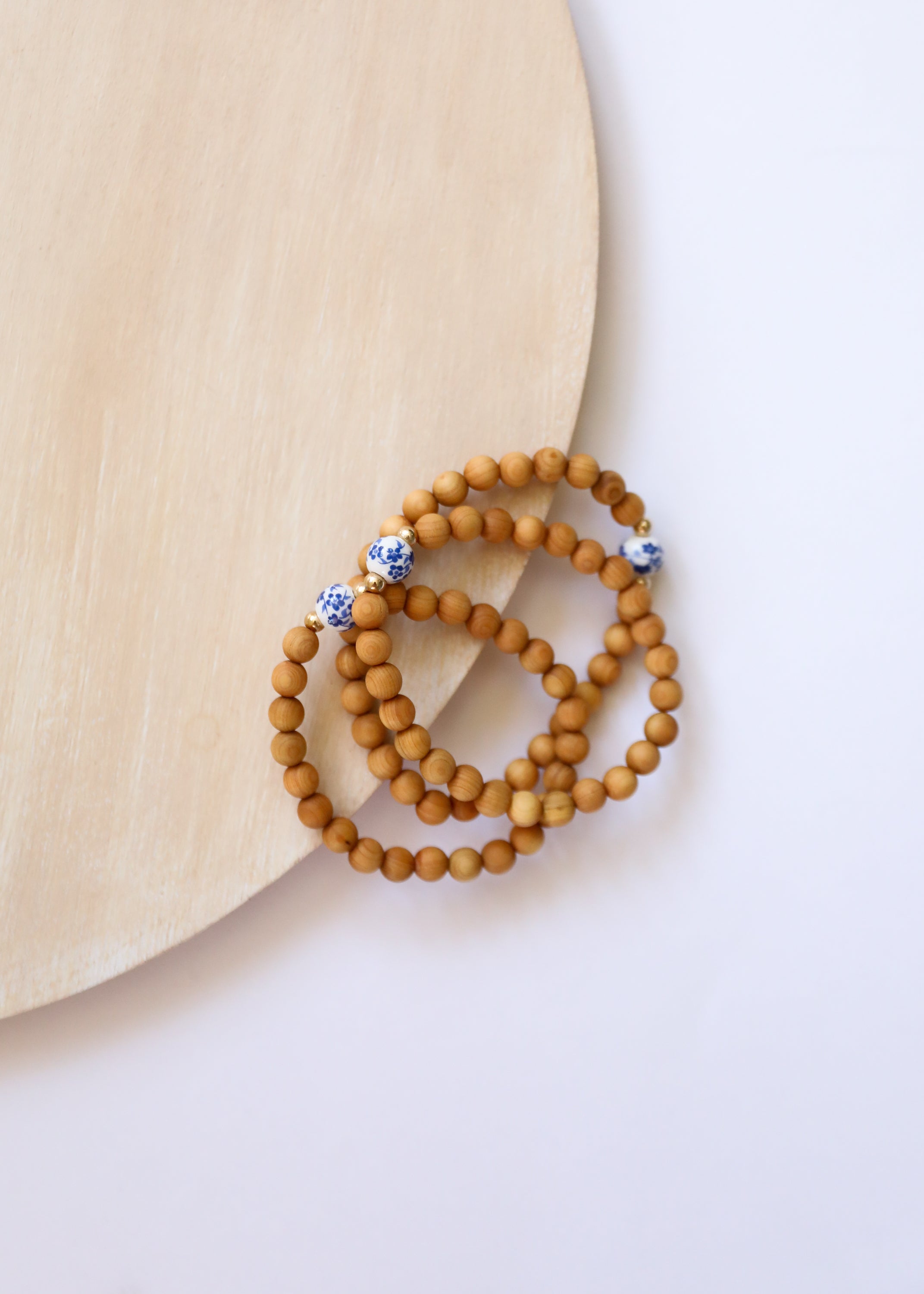 Cypress Wood || 14K Gold Filled + Flowers || Beaded Bracelet