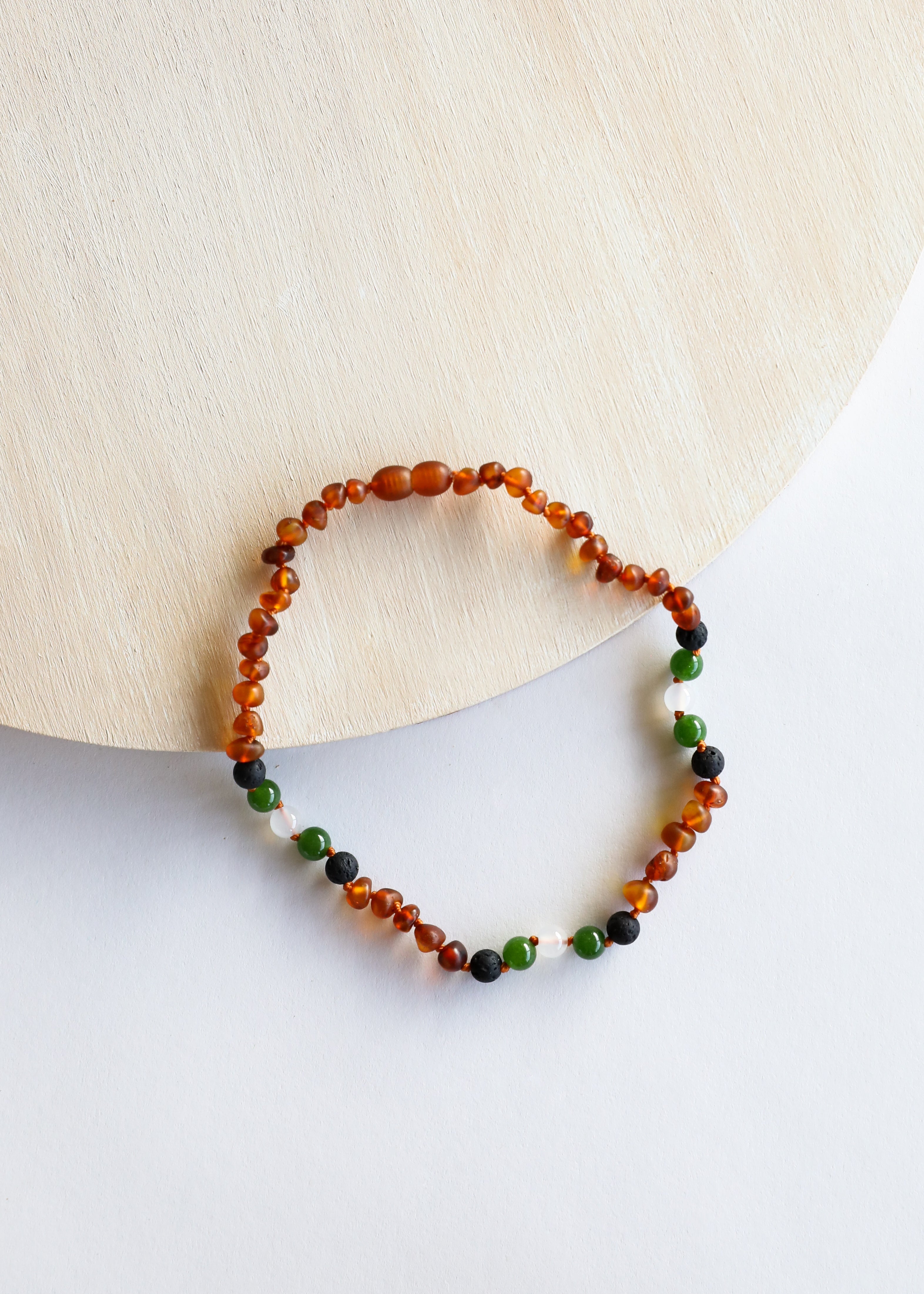 Raw Cognac Baltic Amber || Lava + Jade + Agate || Necklace