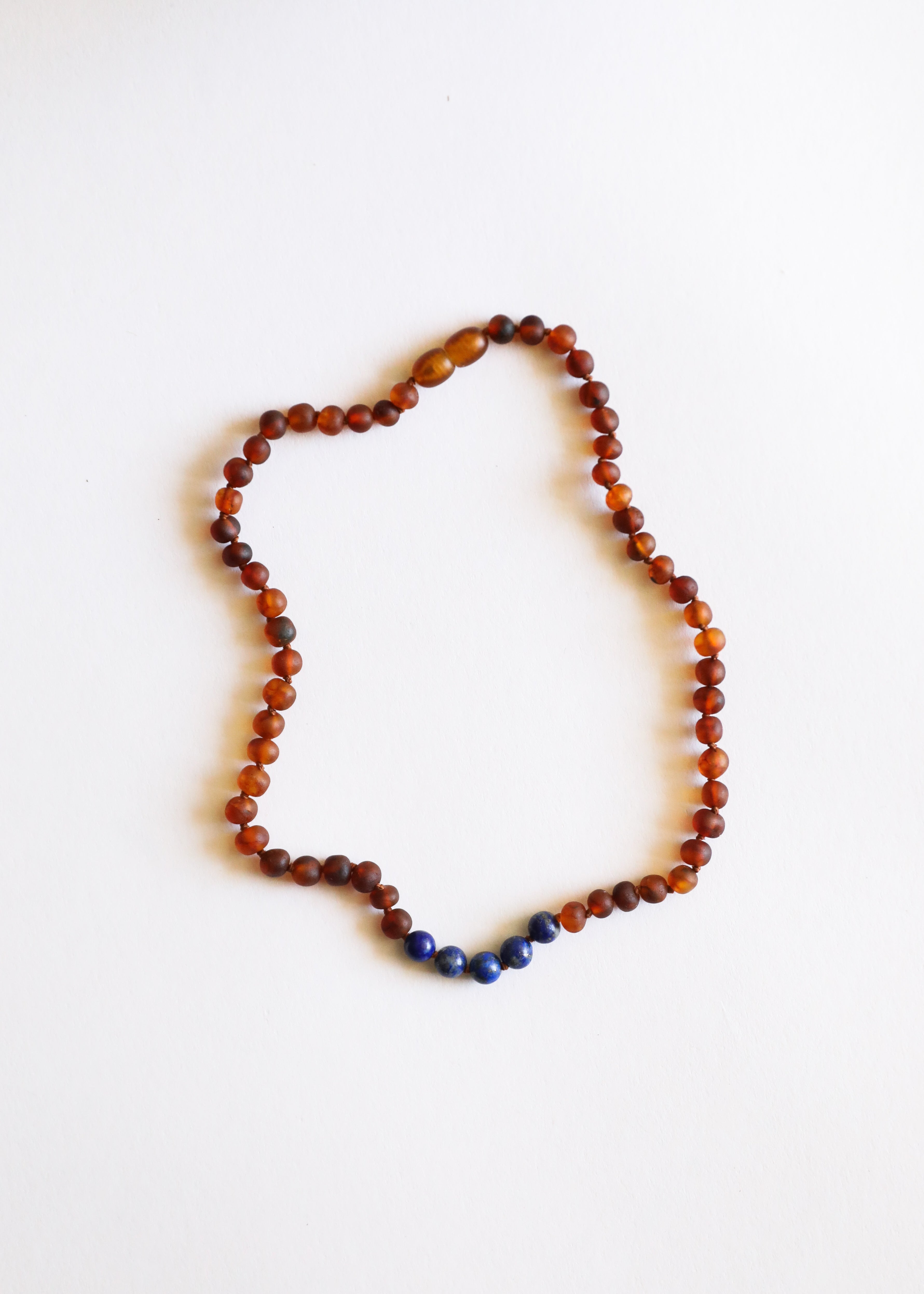 Raw Cognac Baltic Amber + Lapis Stone Necklace