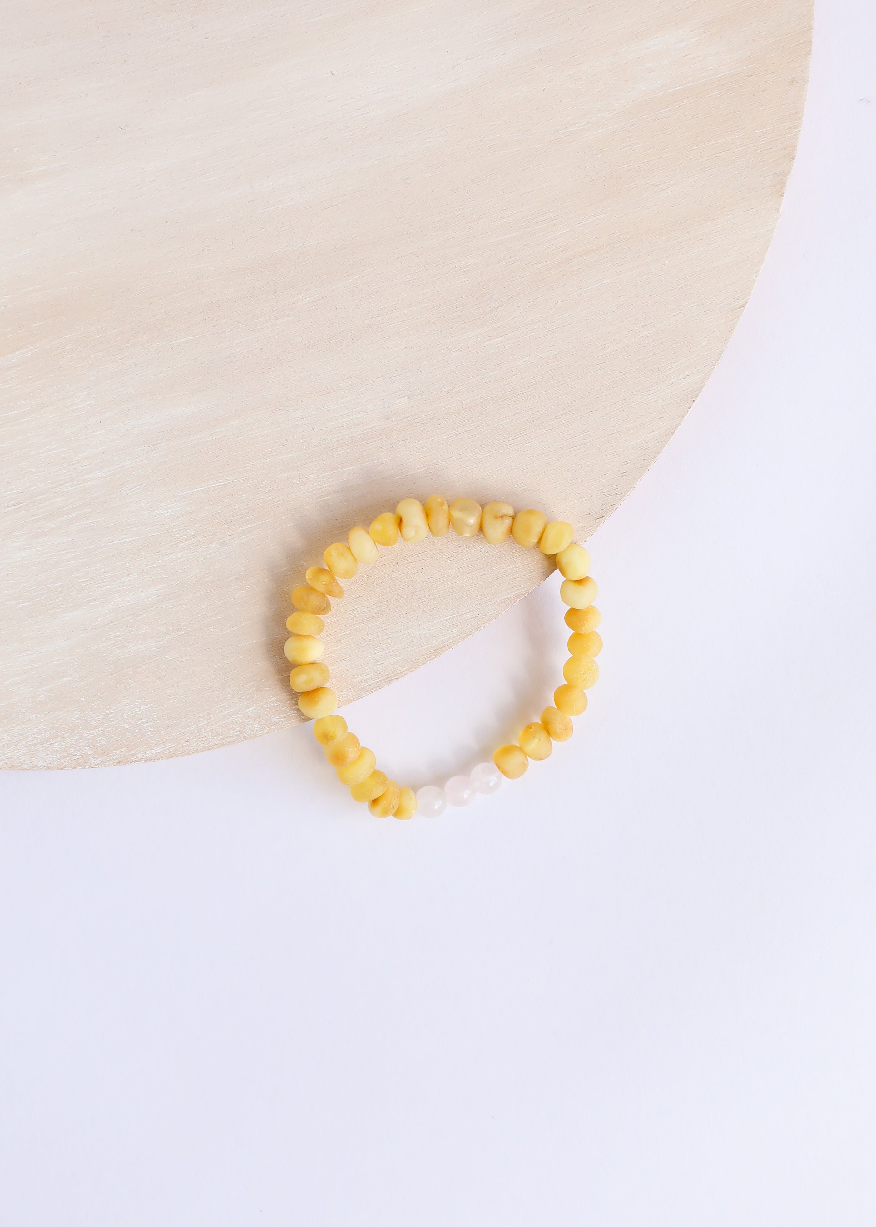 Raw Honey Baltic Amber + Rose Quartz || Adult Bracelet