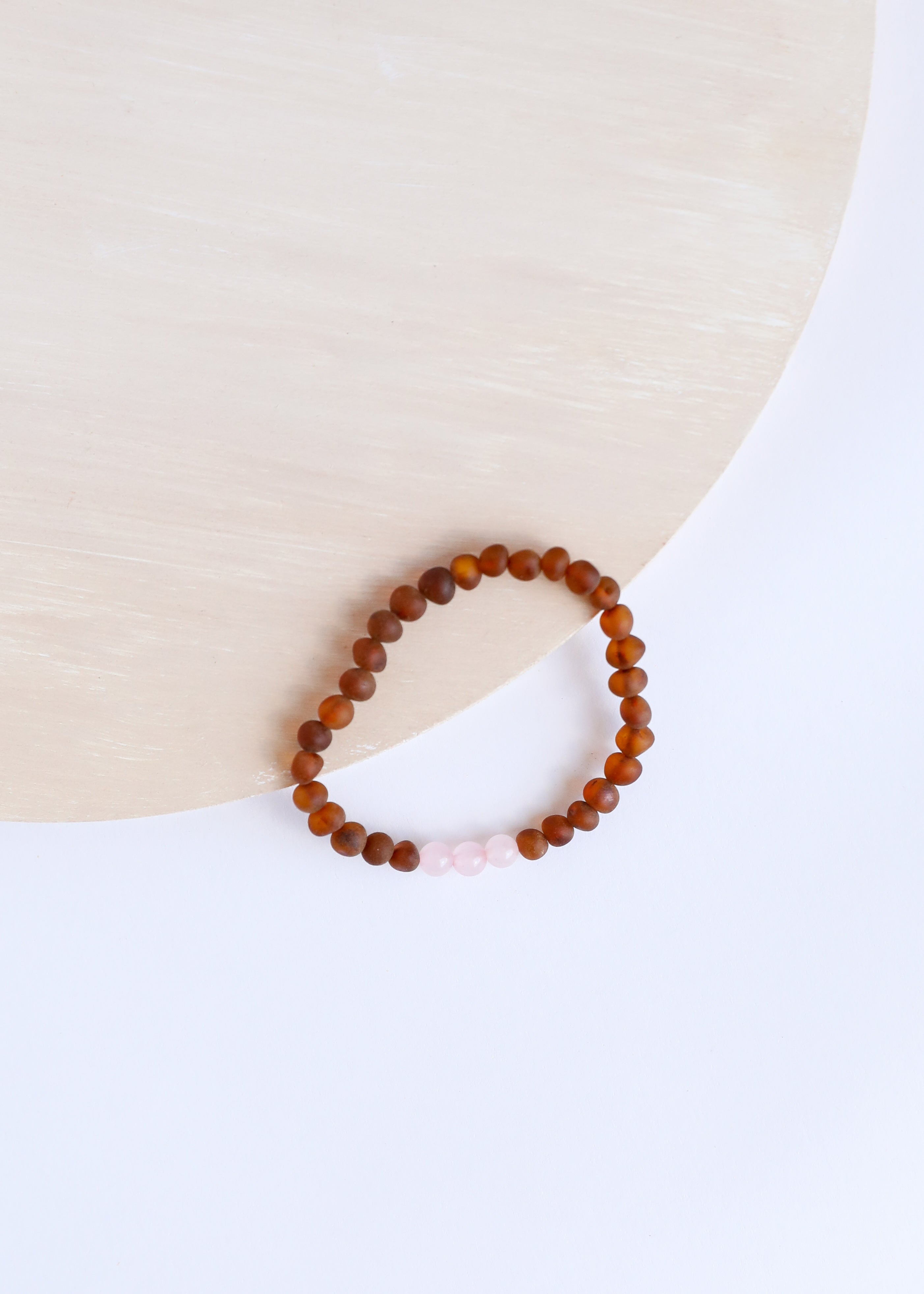 Raw Cognac Baltic Amber + Rose Quartz || Adult Bracelet