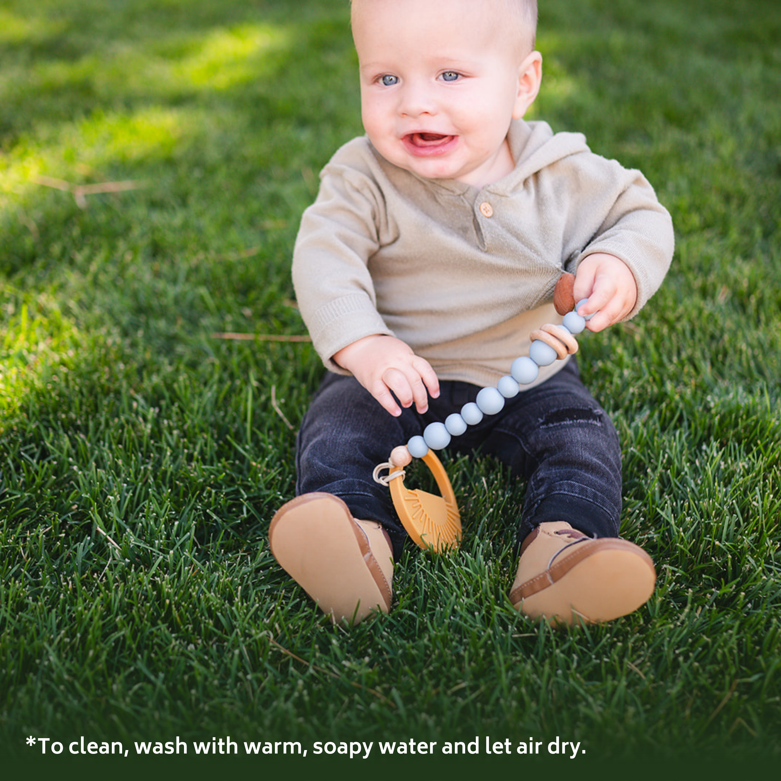 Mustard Silicone Bead & Wood Ring Pacifier Clip