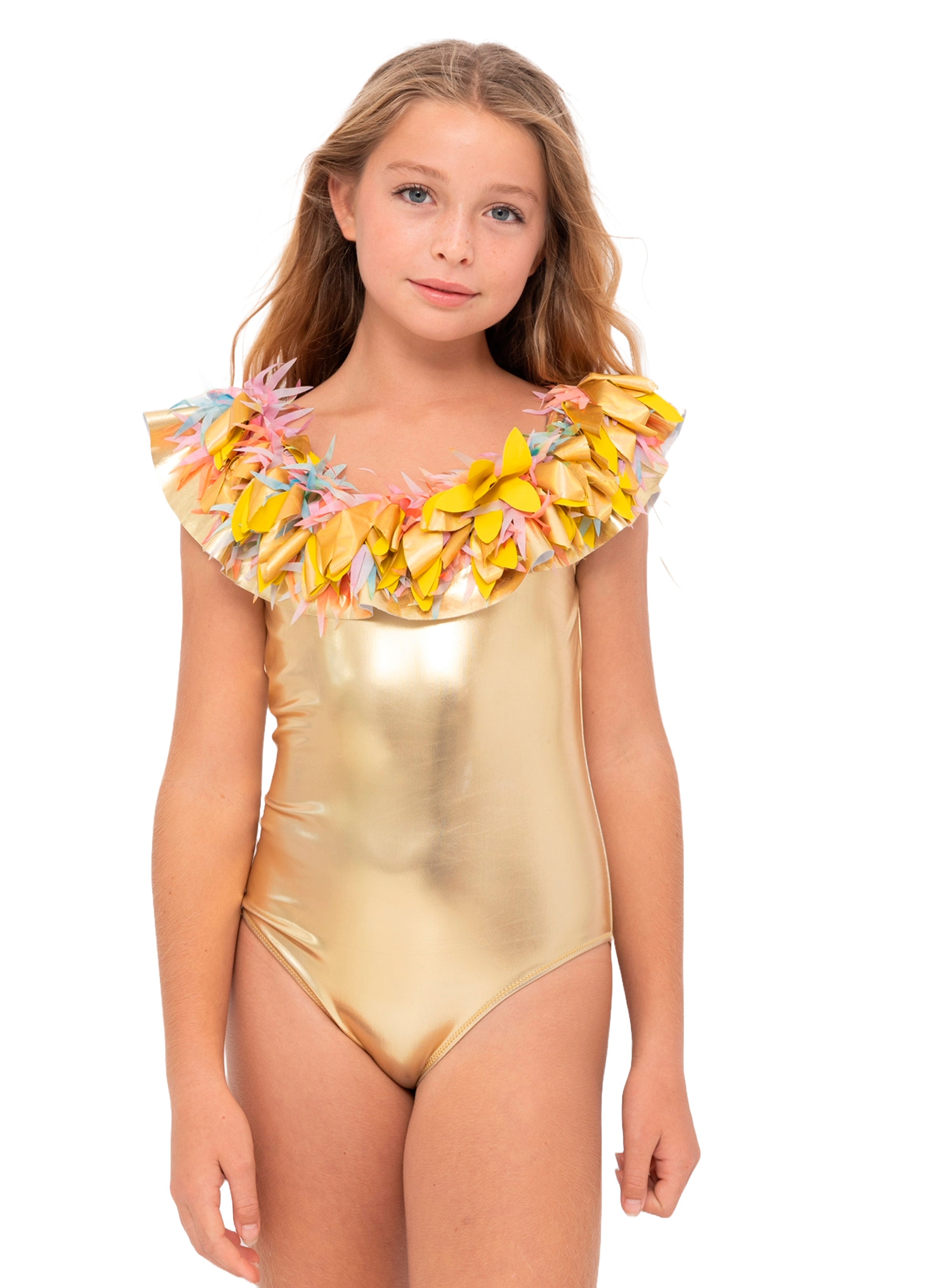 Gold Swimsuit with Mixed Petals