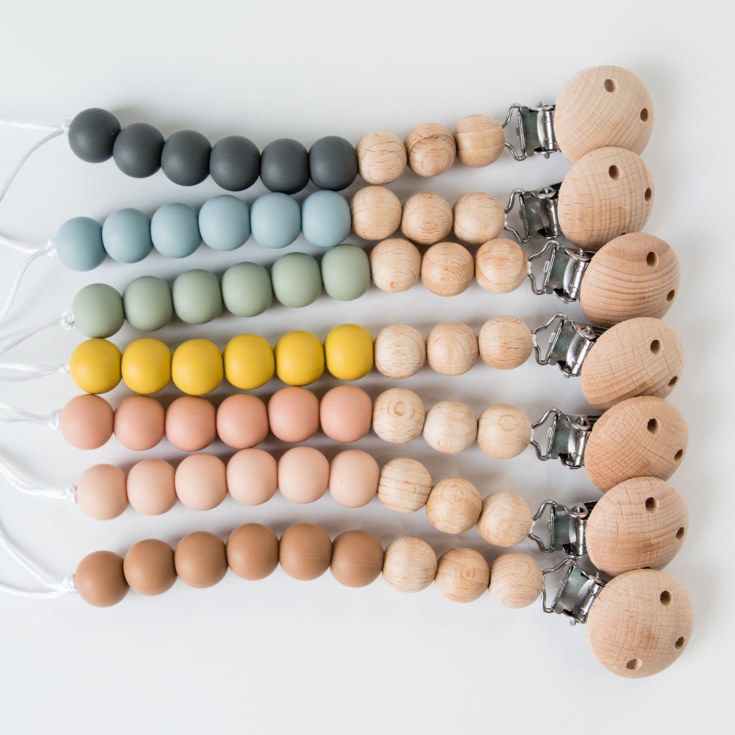 Blush Beaded Wooden & Silicone Pacifier Clip