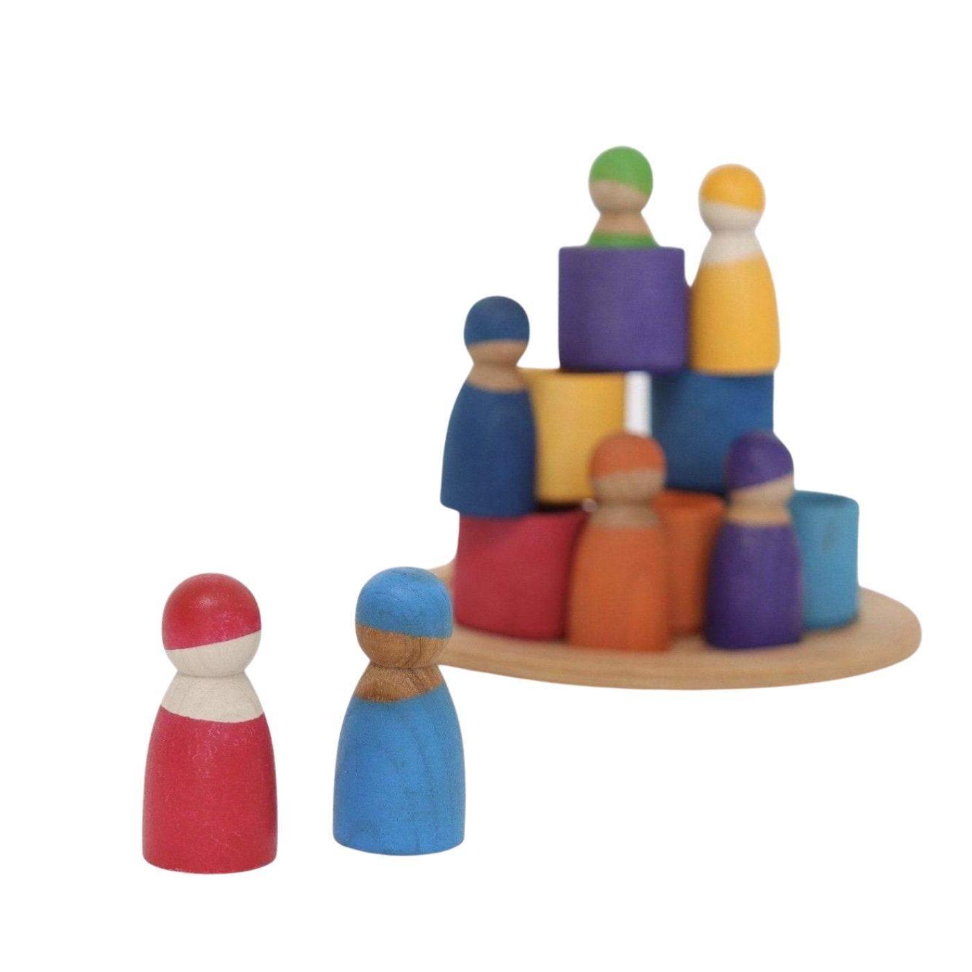 7 Rainbow Wooden Peg Dolls in Bowls - Why and Whale