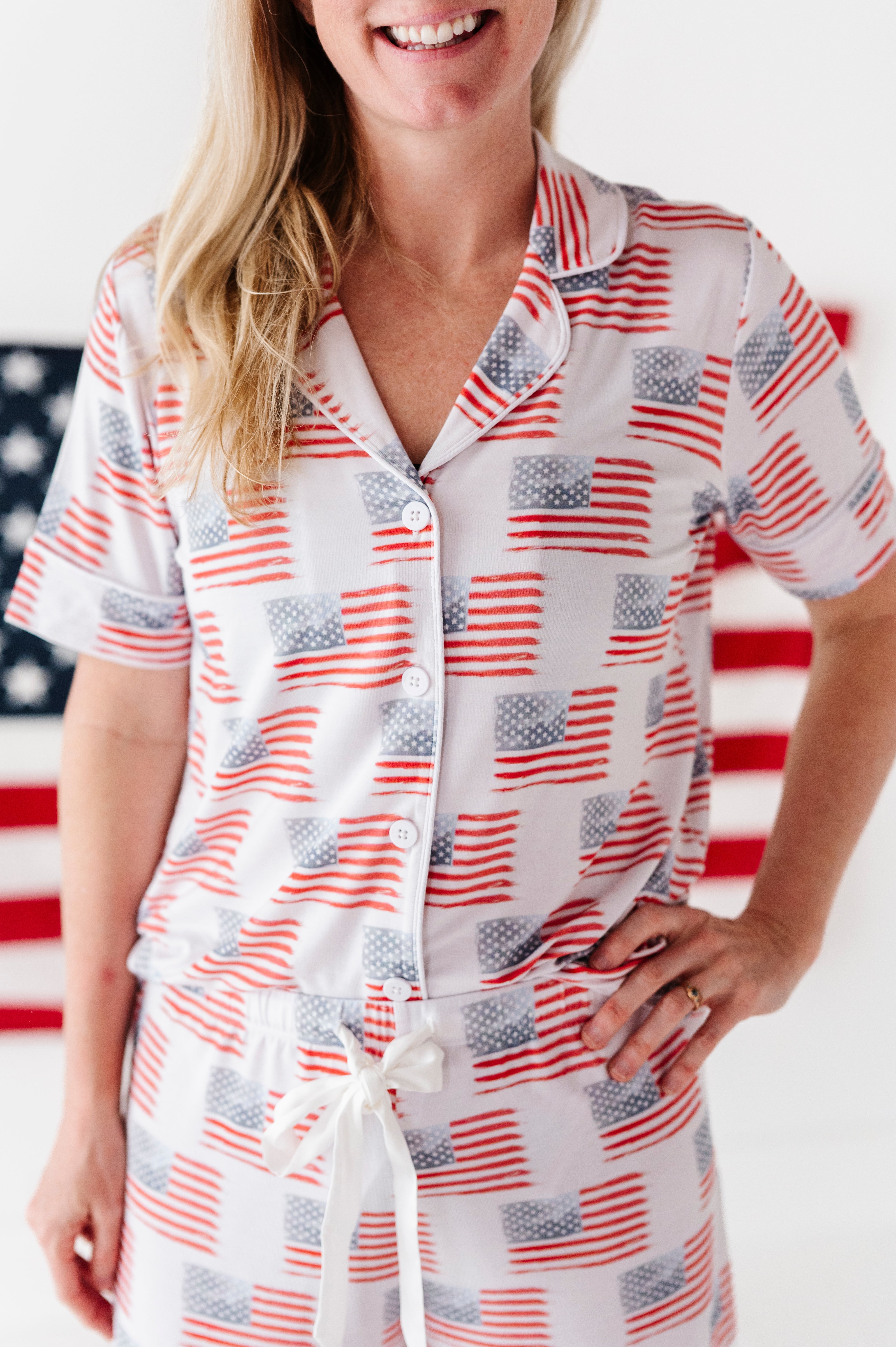 American Flag Women’s Button Down Short Set