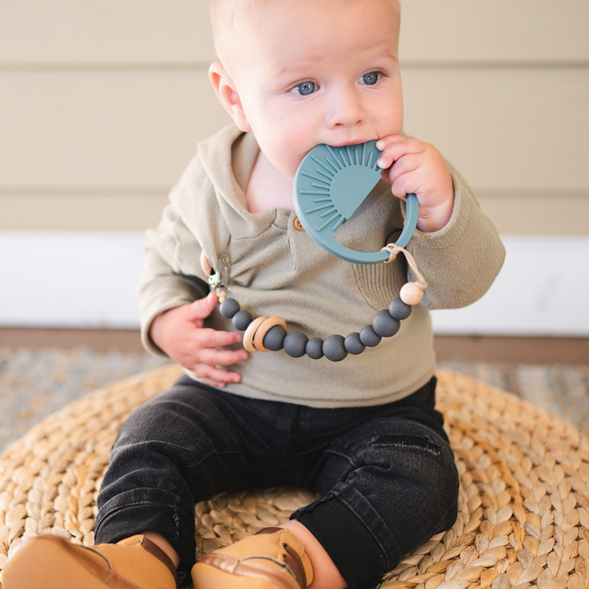 Duck Egg Blue Sunburst Teething Toy