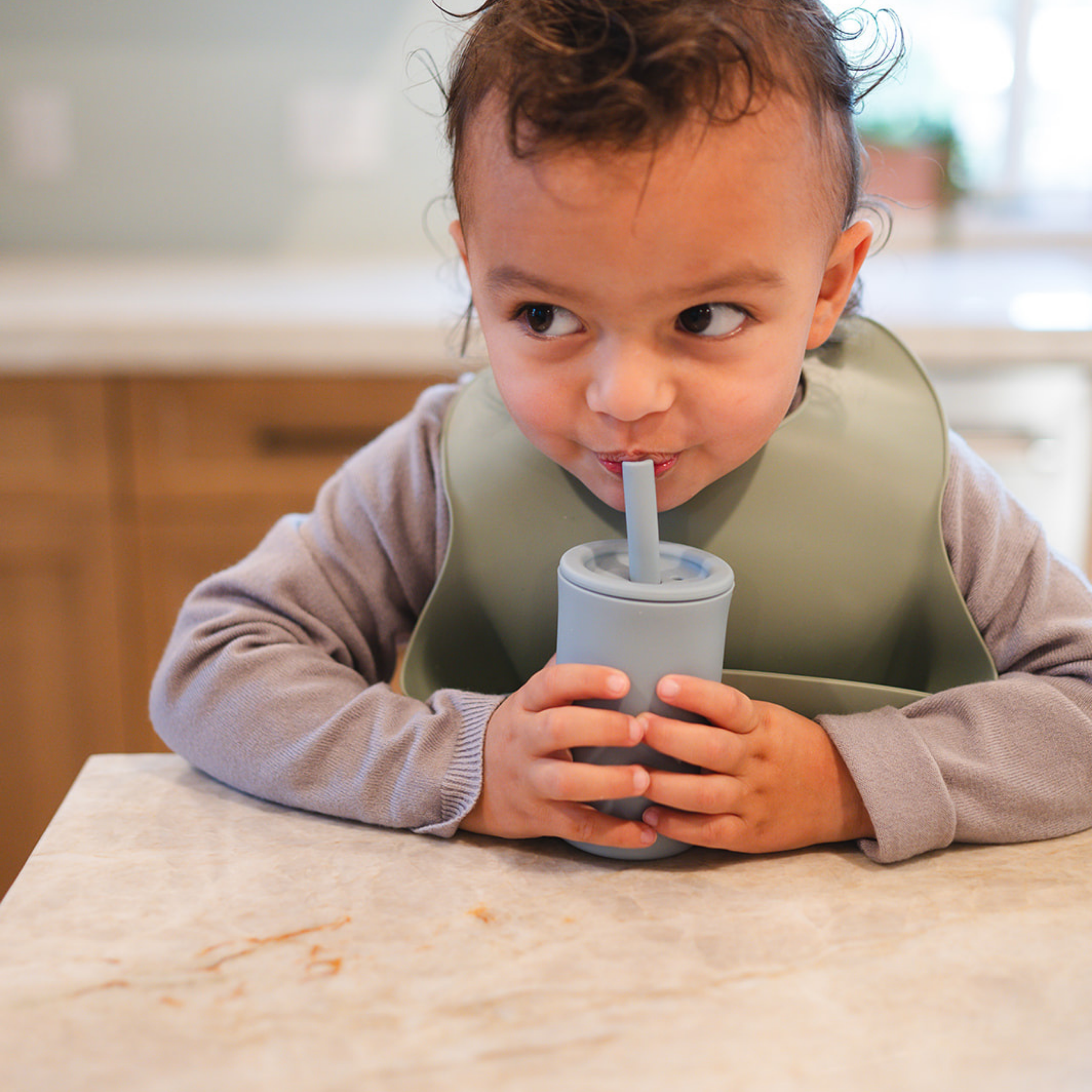 Duck Egg Blue Silicone Straw Cup