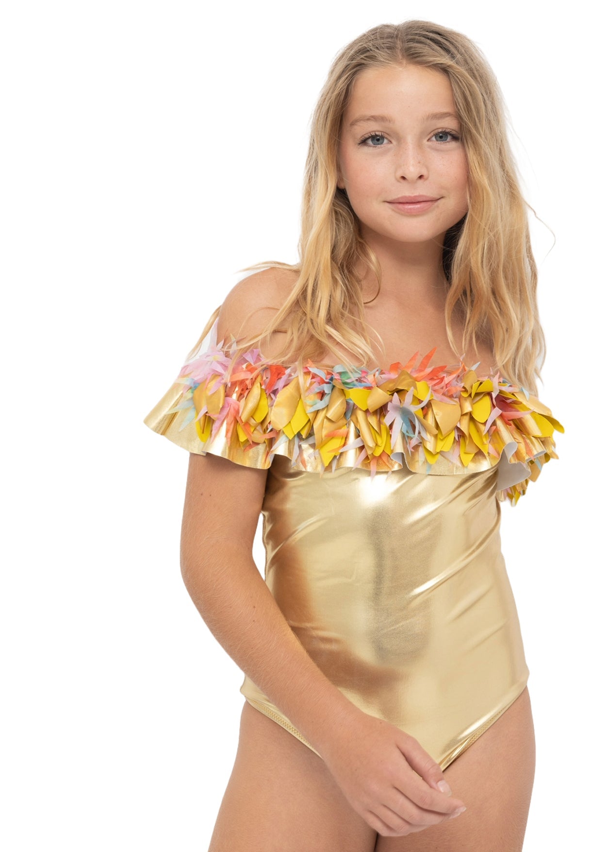 Gold Swimsuit with Mixed Petals