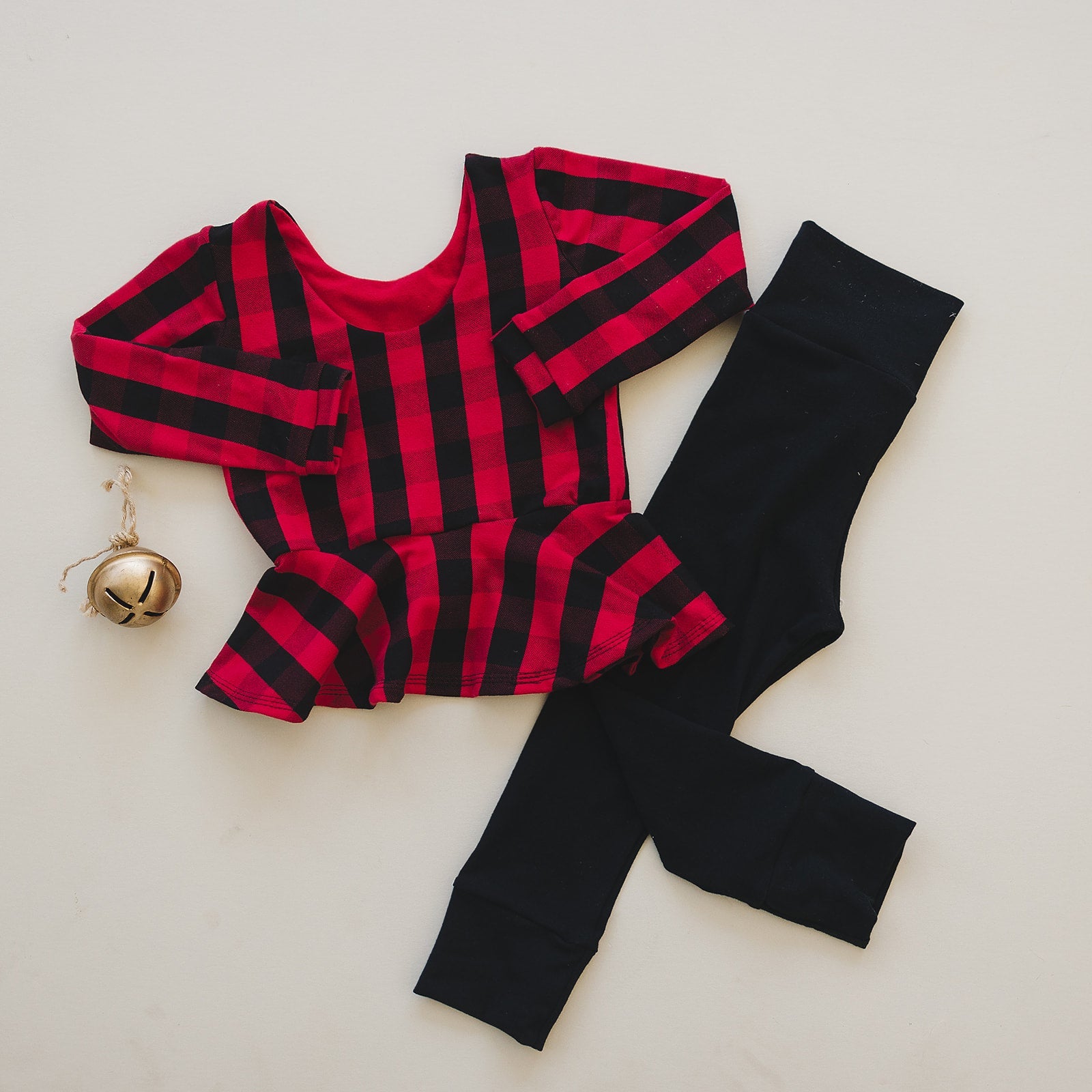 Red & Black Check Peplum Top