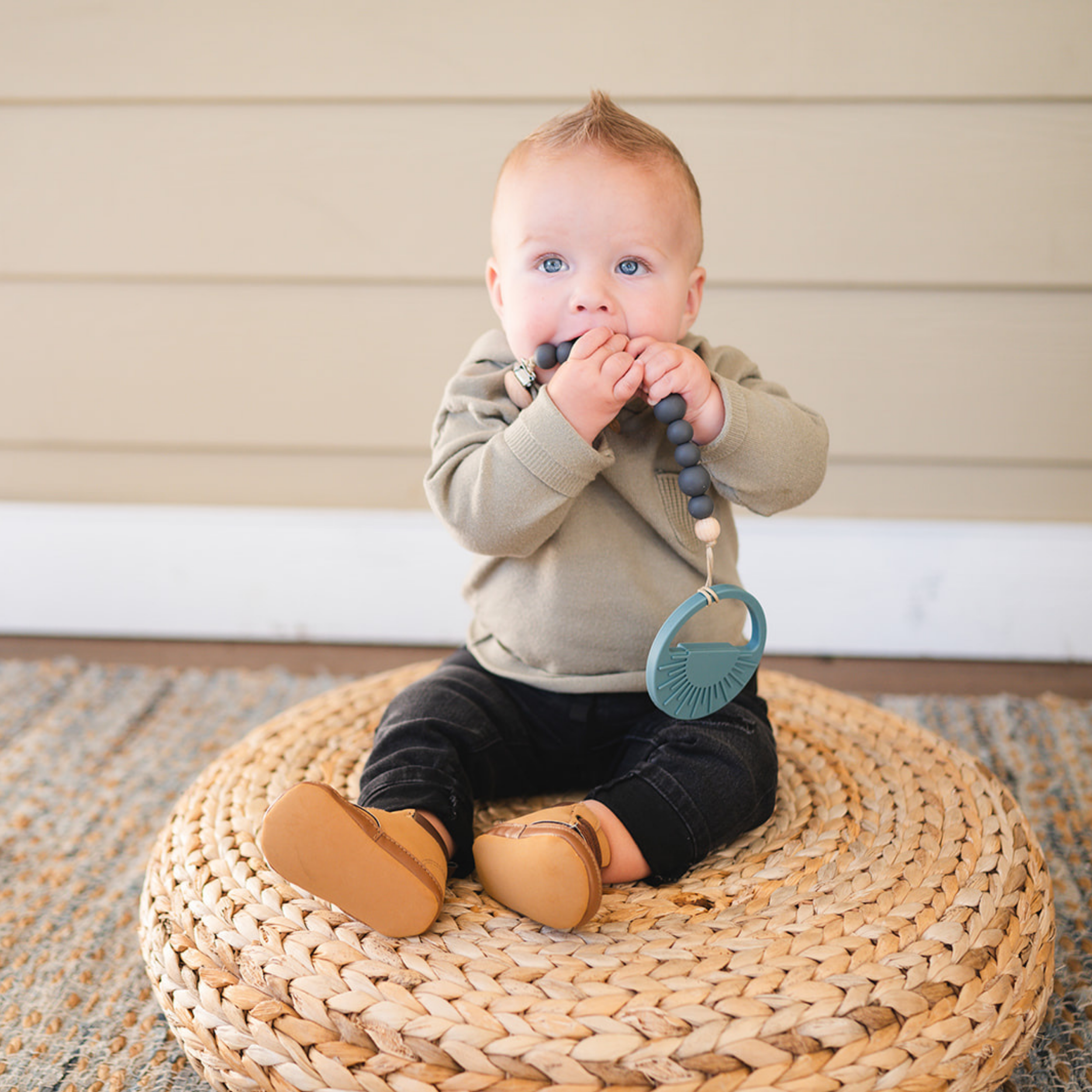 Apricot Beaded Wooden & Silicone Pacifier Clip