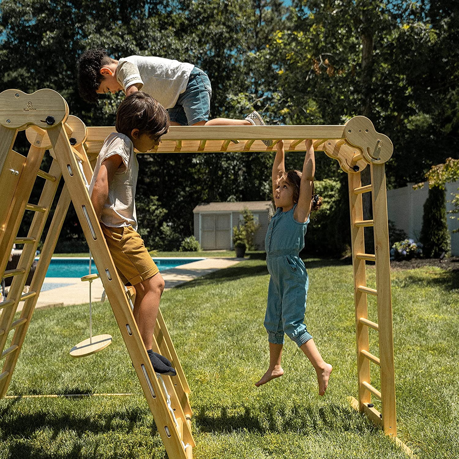 Chestnut - Outdoor and Indoor 8-in-1 Jungle Gym for Toddlers Playset