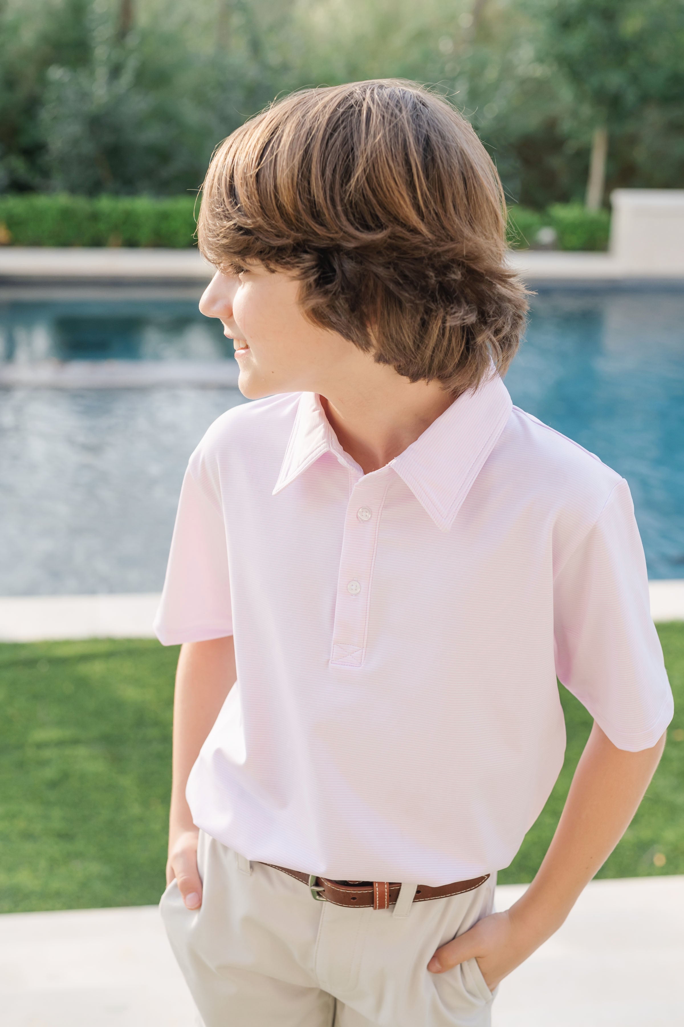 Will Boys' Golf Polo Shirt by LH Sport - Pink Stripes