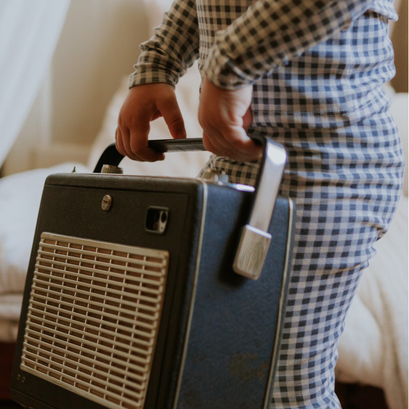 The Printed Long Sleeve Tee - Steel Gingham