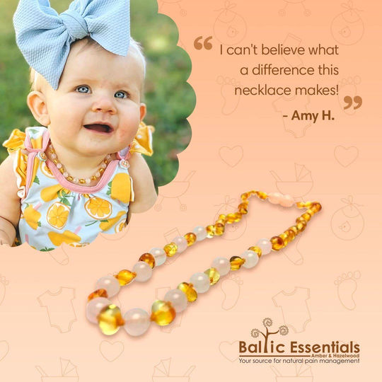 Baltic Amber Teething Necklace and Rose Gemstone