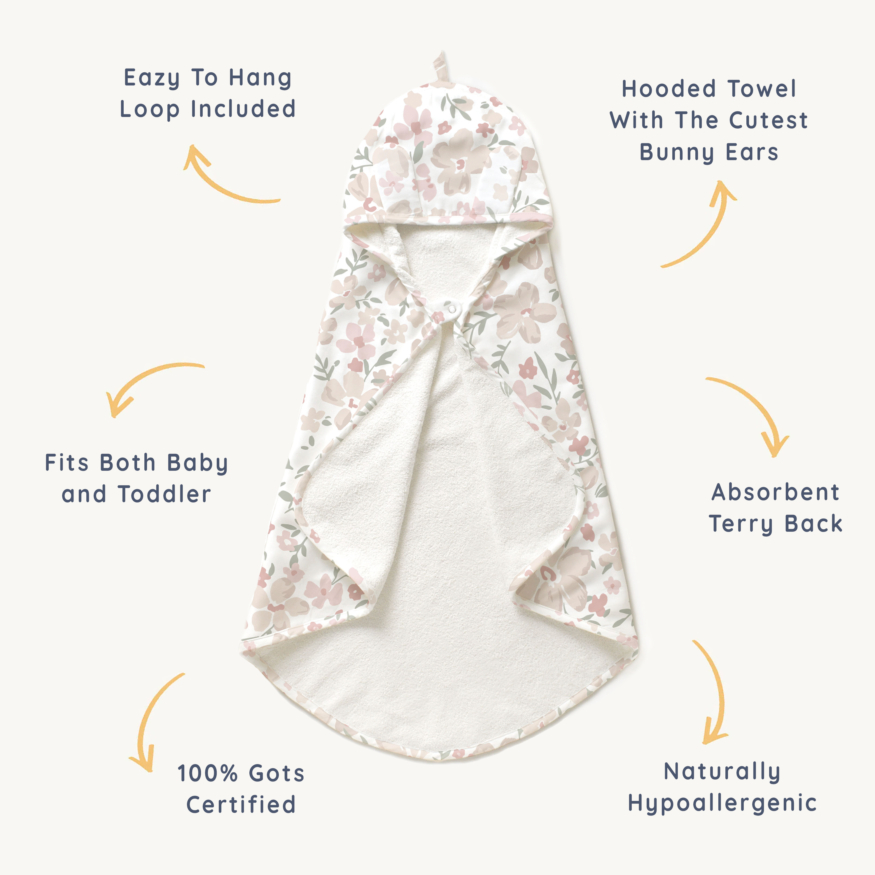 Organic Cotton Hooded Baby Towel & Poncho - Blossom