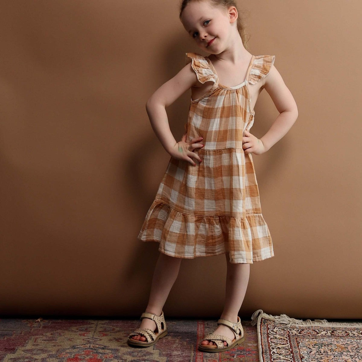 Gingham Dress - Caramel