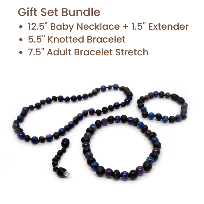 Baltic Amber Necklace Raw unpolished Black Cherry & Blue Lapis Lazuli Bundle Gift Set
