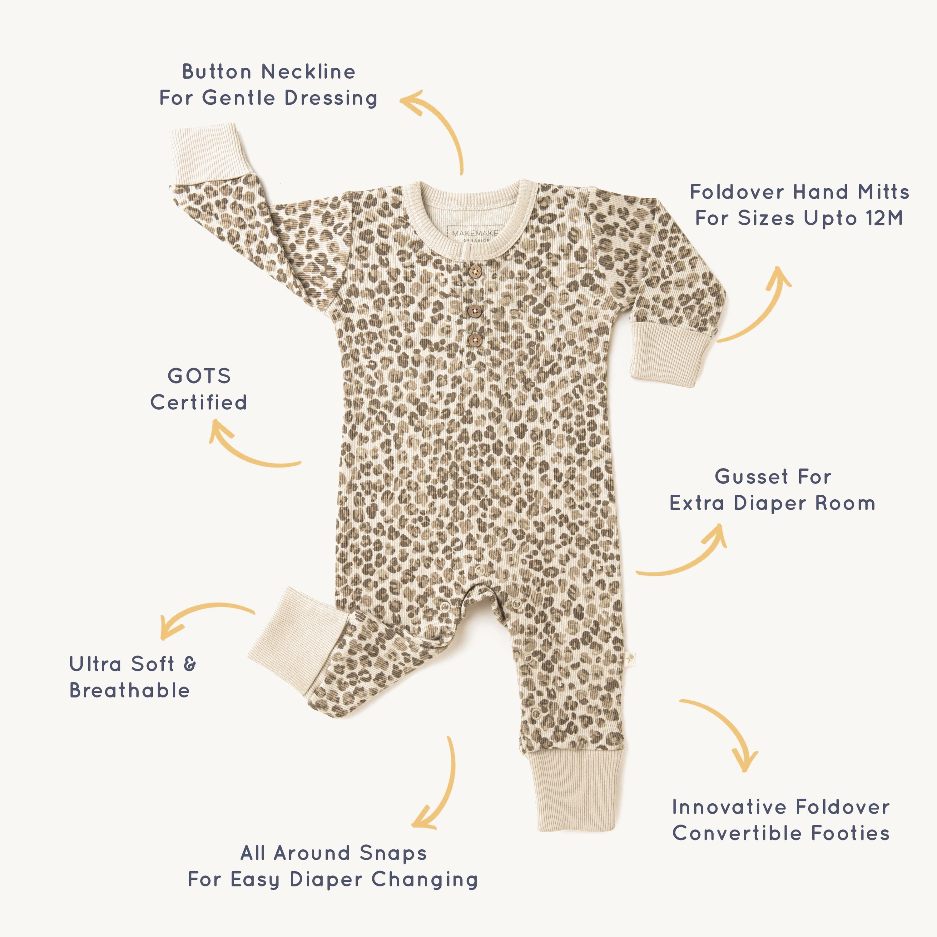 Organic Baby Buttoned Romper - Spotted