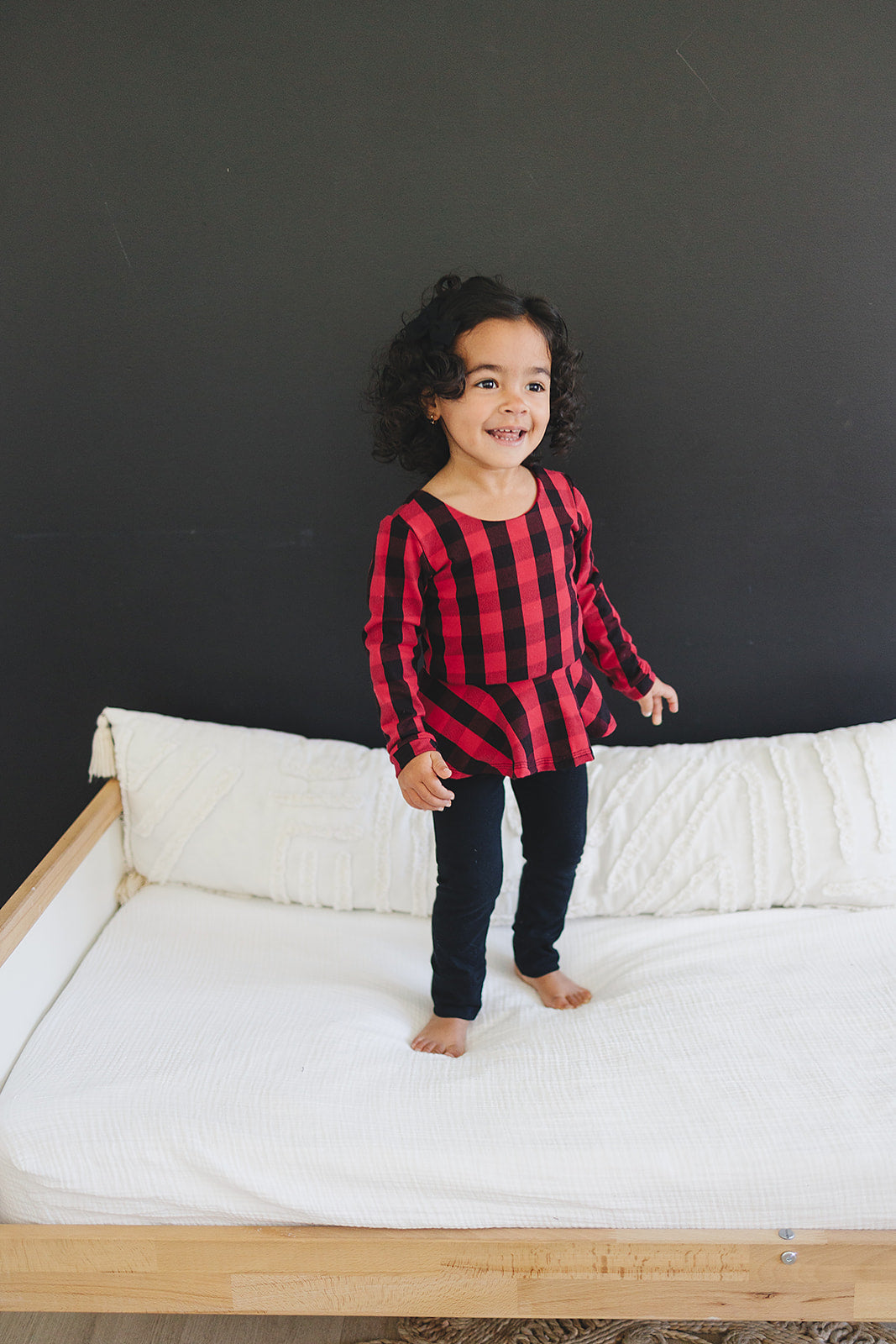 Red & Black Check Peplum Top