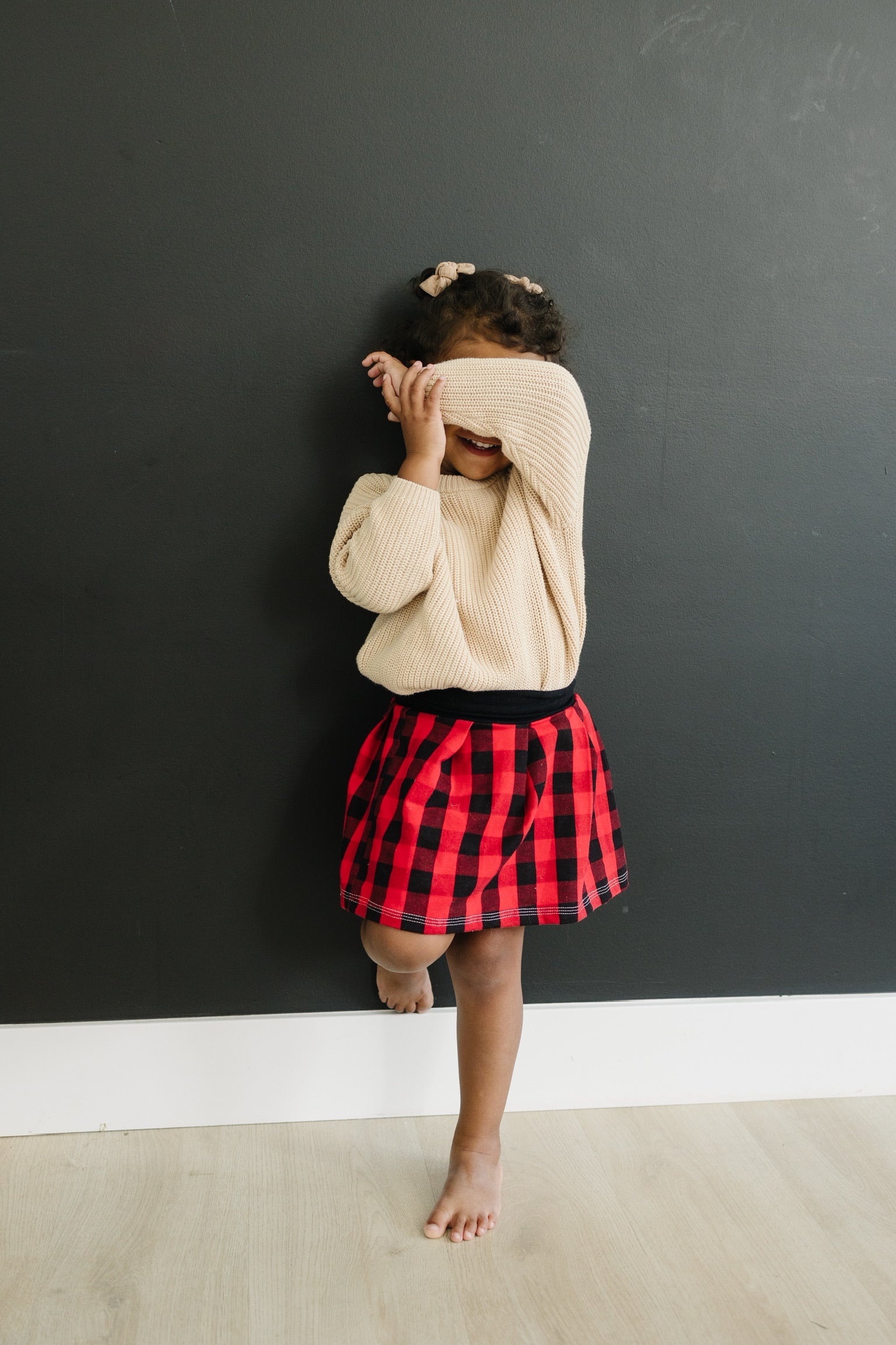 Red & Black Check Skirt - black waistband