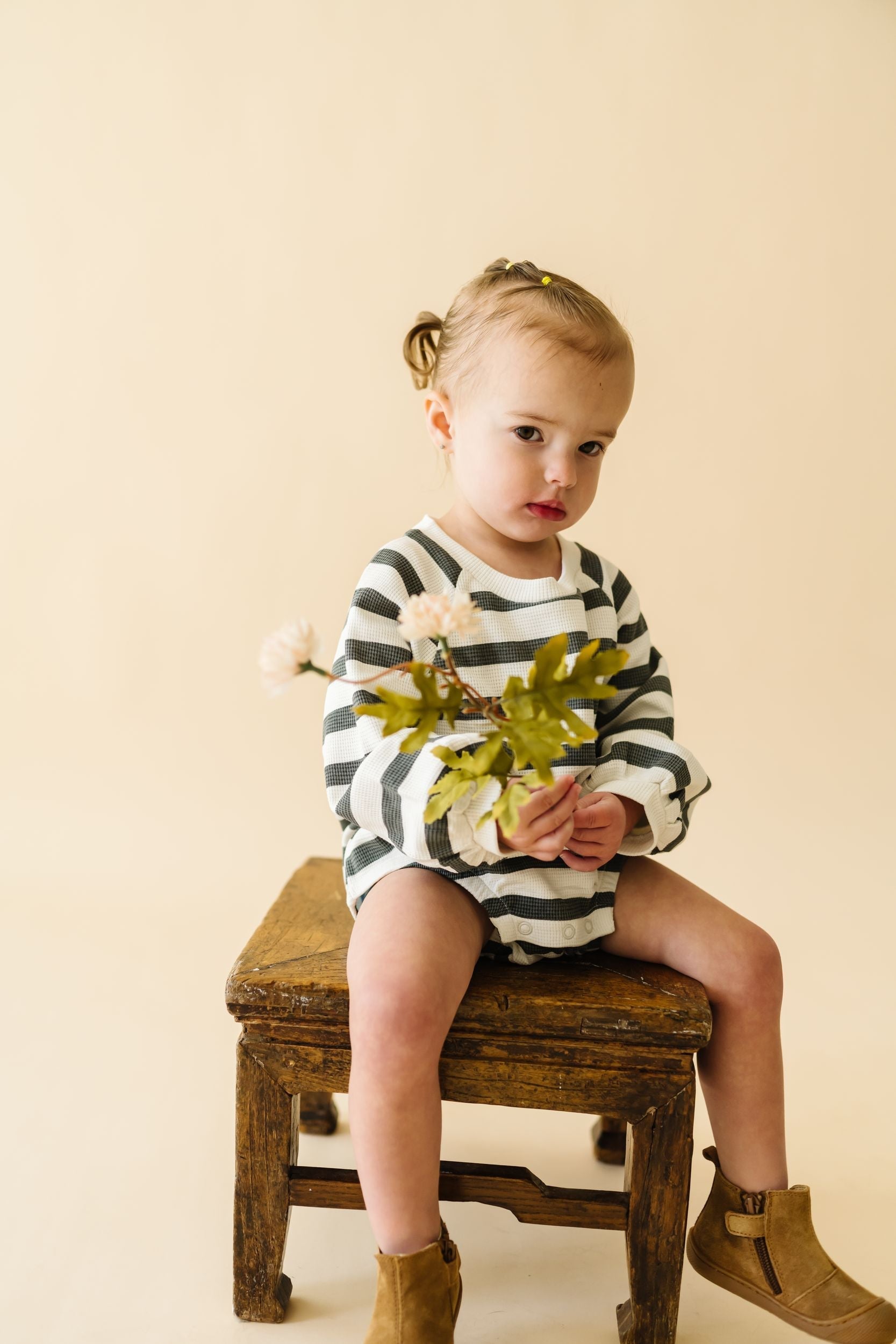 Organic Bubble Romper - Slate Stripes