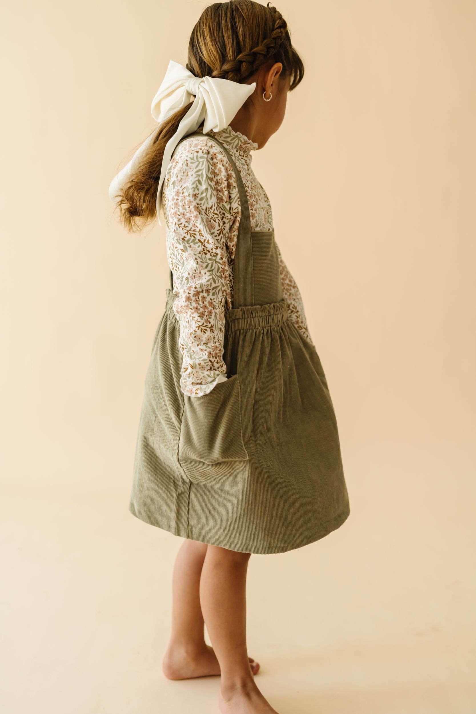 Organic Corduroy Pinafore Dress - Olive