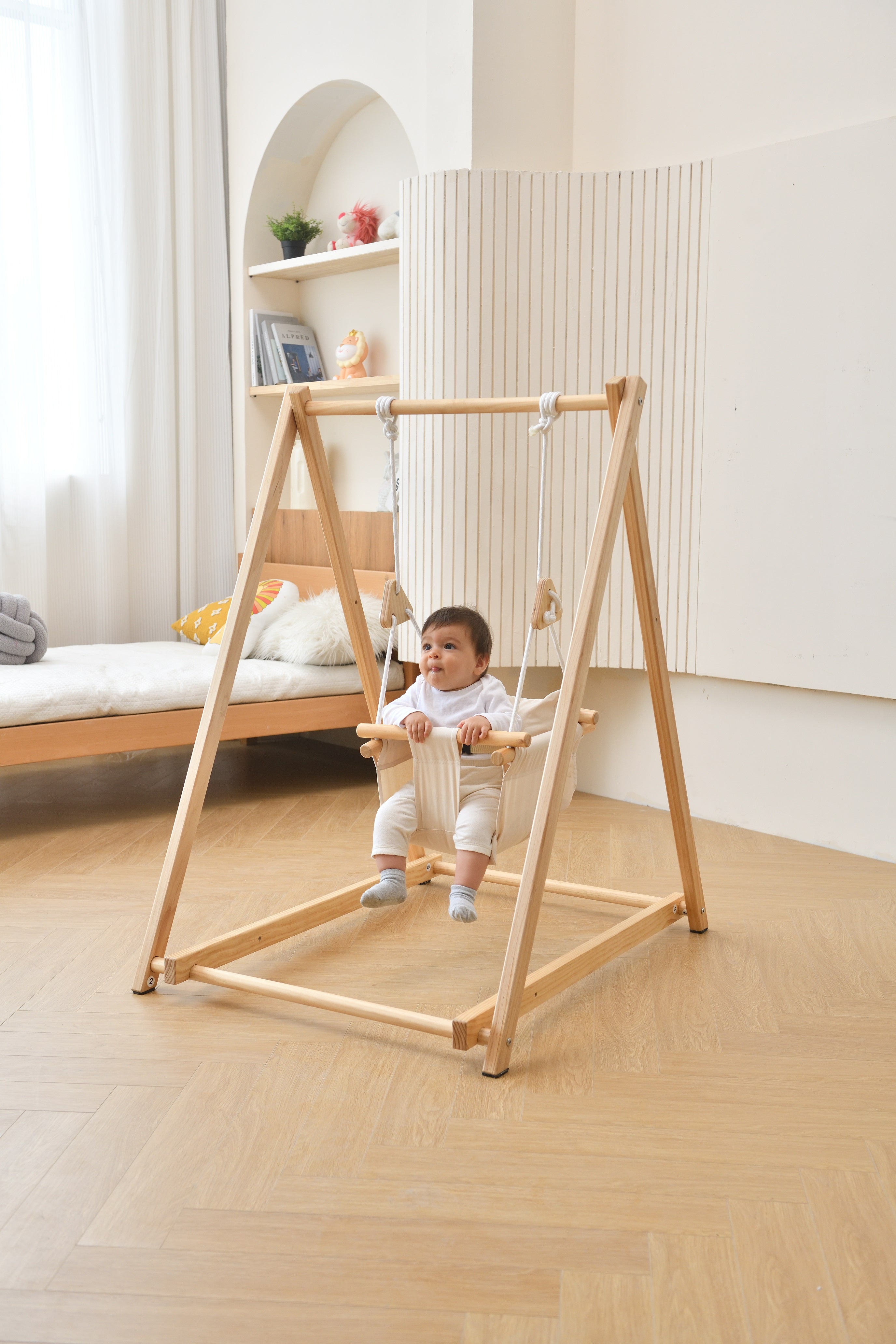 Spruce - Baby and Toddler Foldable Wooden Swing Set