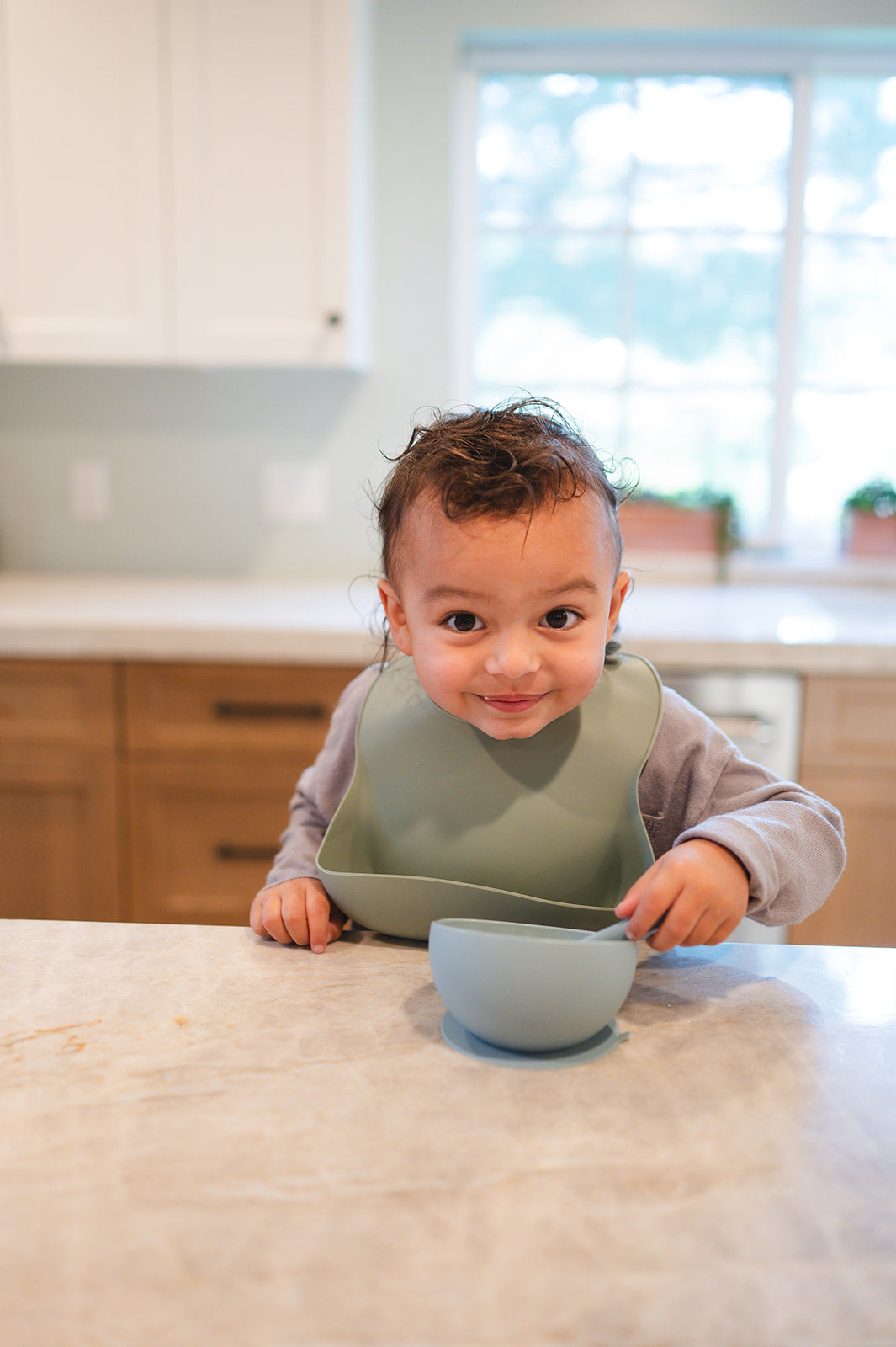 Duck Egg Blue Suction Bowl and Spoon Set