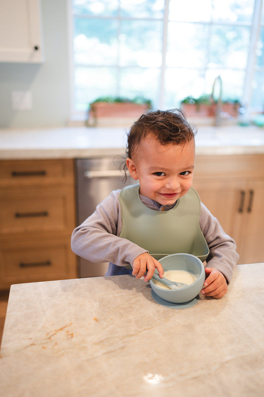 Duck Egg Blue Suction Bowl and Spoon Set