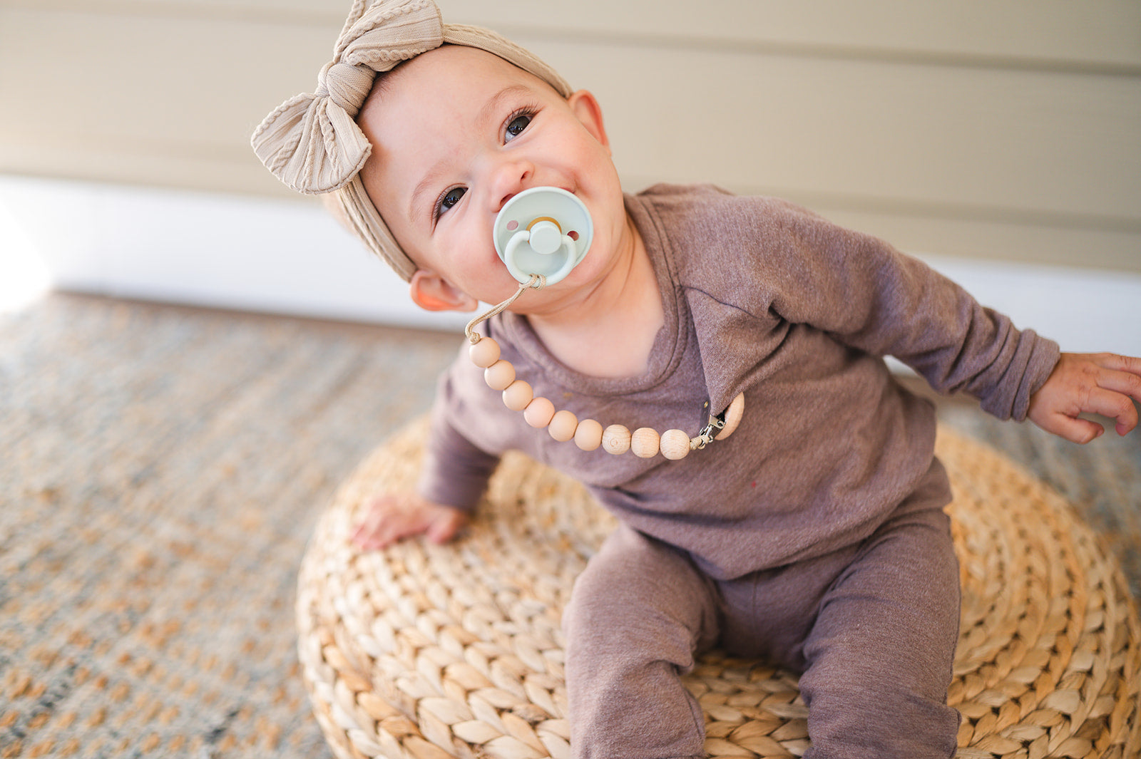 Apricot Beaded Wooden & Silicone Pacifier Clip