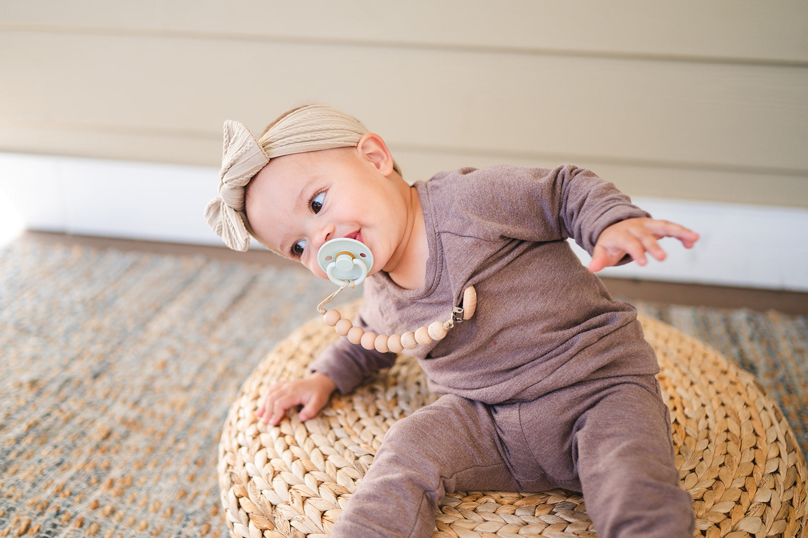 Apricot Beaded Wooden & Silicone Pacifier Clip