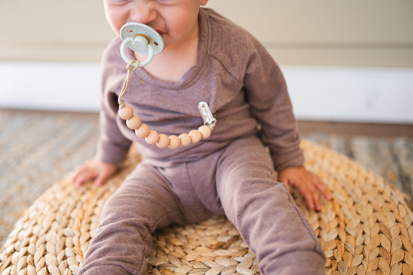 Apricot Beaded Wooden & Silicone Pacifier Clip