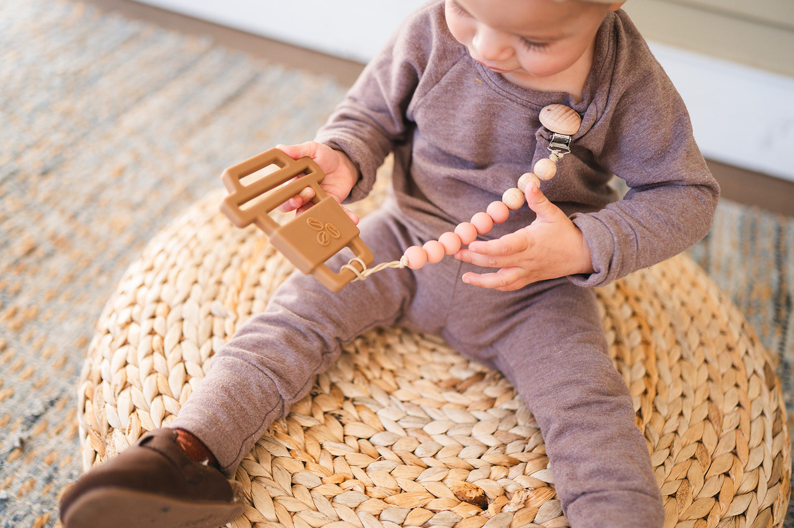 Blush Beaded Wooden & Silicone Pacifier Clip