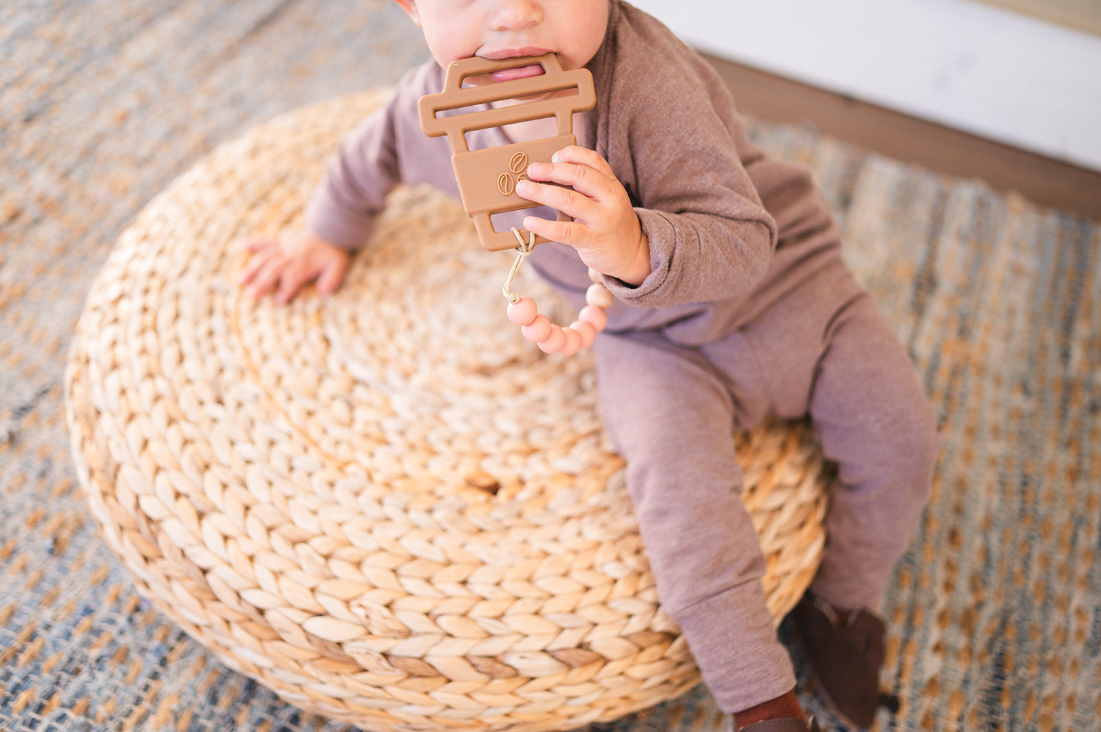 Blush Beaded Wooden & Silicone Pacifier Clip