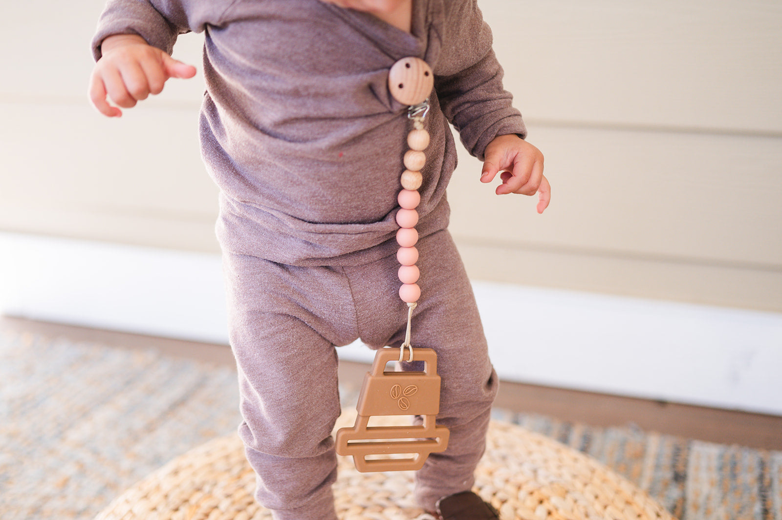 Blush Beaded Wooden & Silicone Pacifier Clip