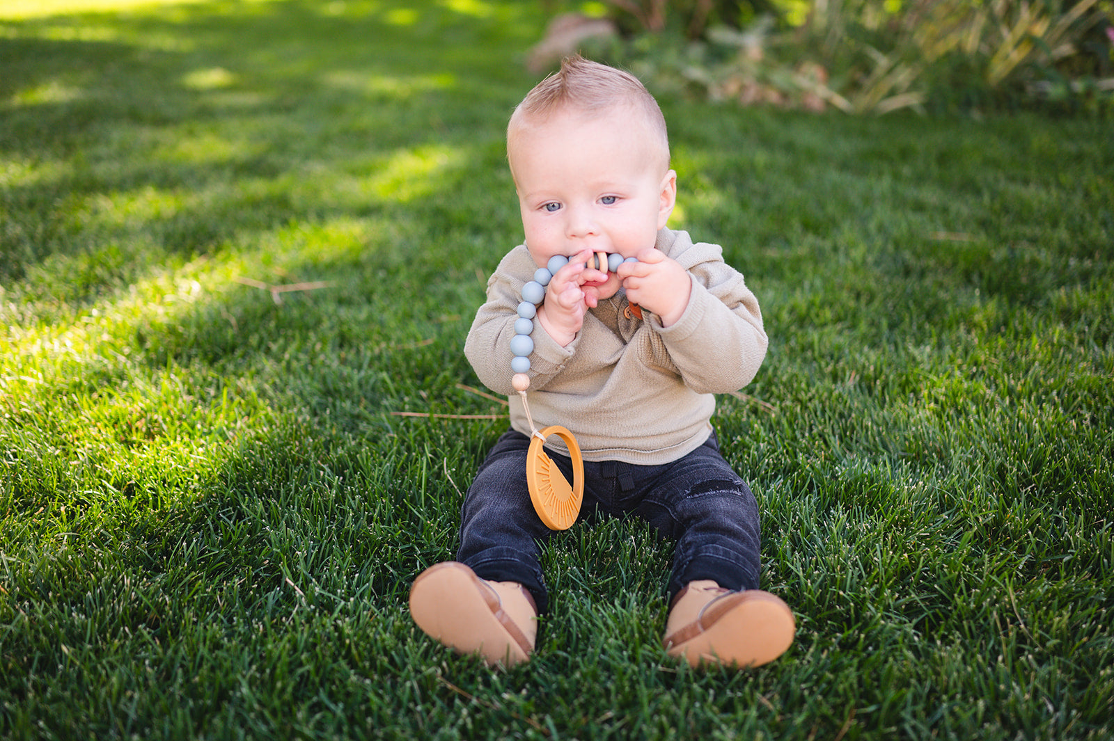 Duck Egg Blue Silicone Bead & Wood Ring Pacifier Clip