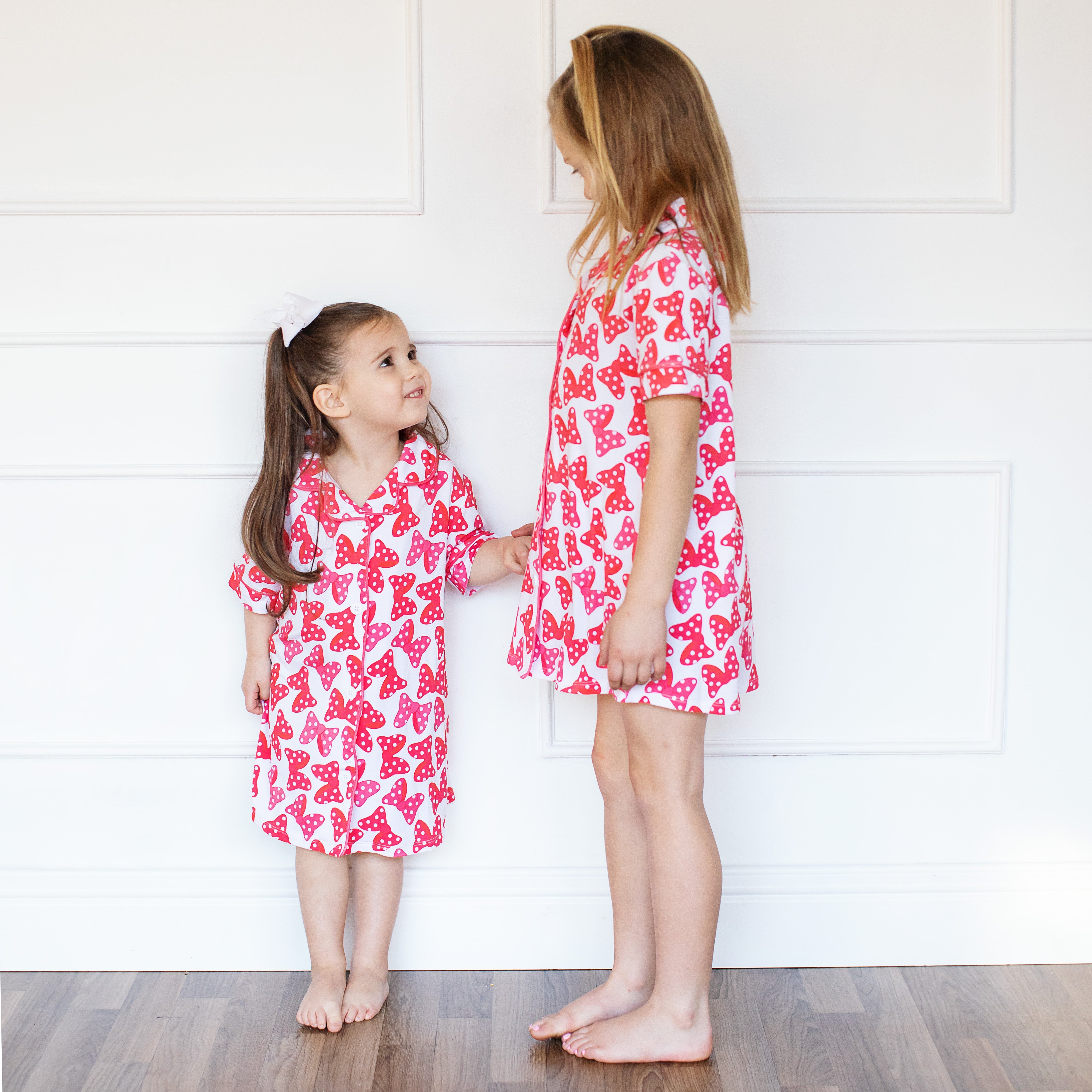 Red Bow Girls Button Down Gown