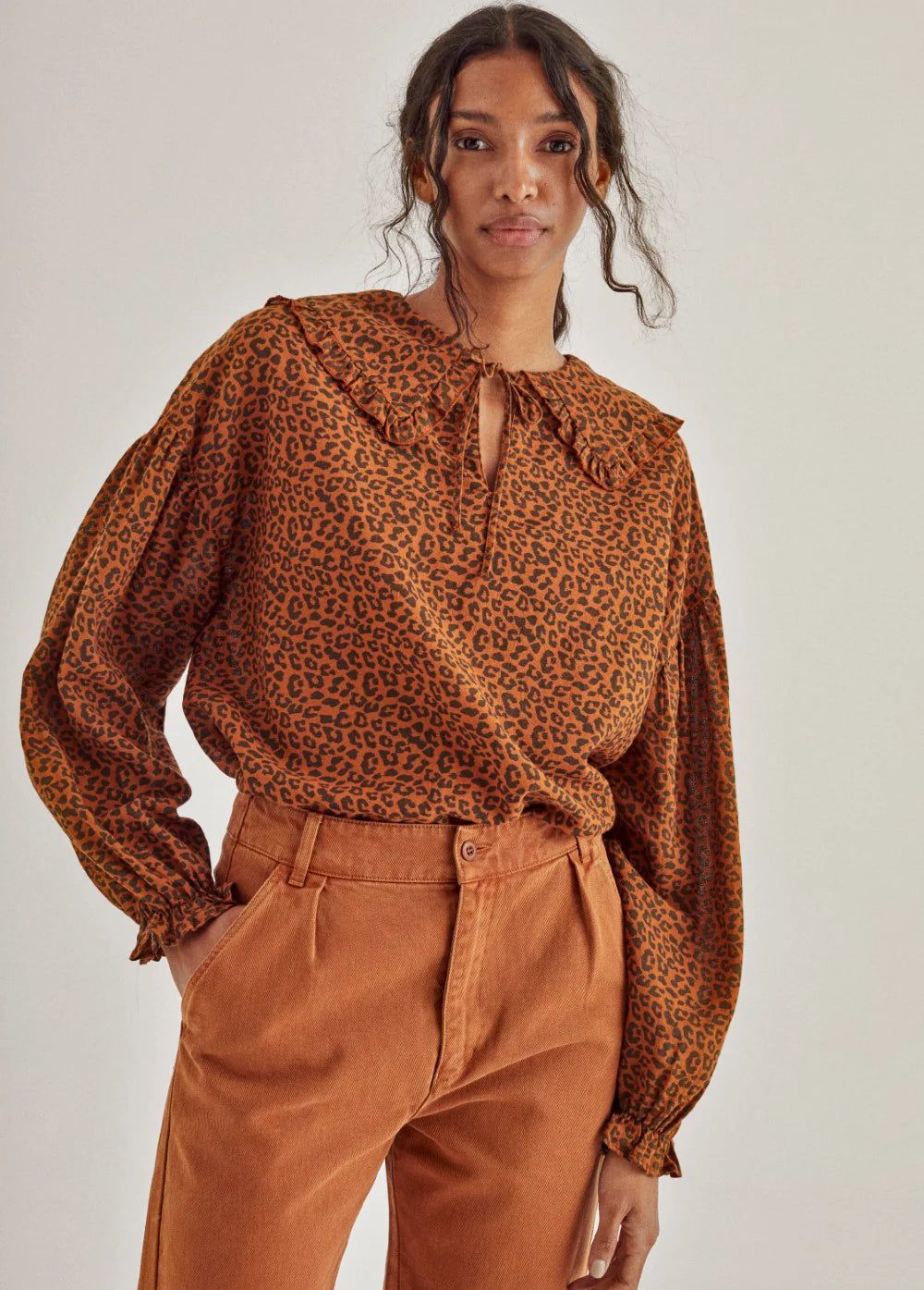 Federica Woman Blouse - Caramel Leo Print - FINAL SALE