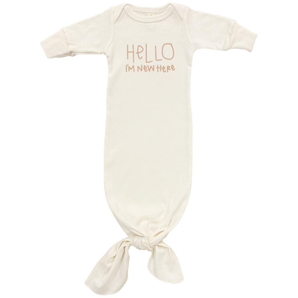 Hello Im New Here - Organic Infant Gown - Clay