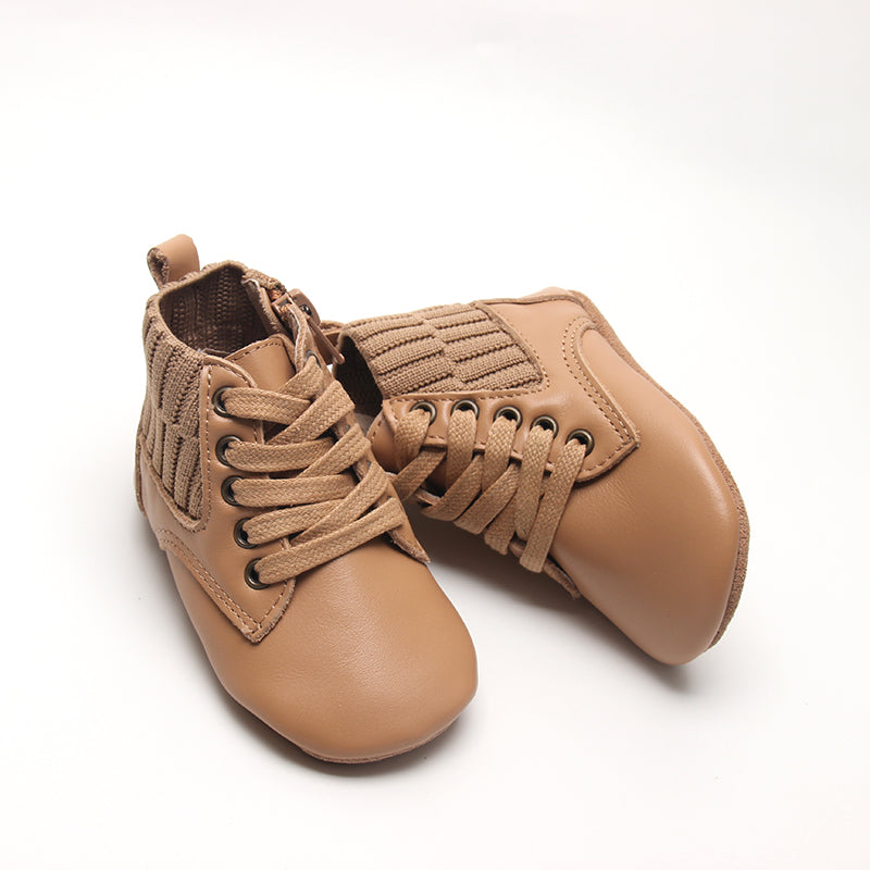Leather Knit Combat Boot | Color 'Tan'
