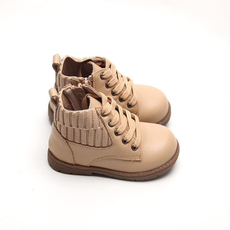 Leather Knit Combat Boot | Color 'Honey'