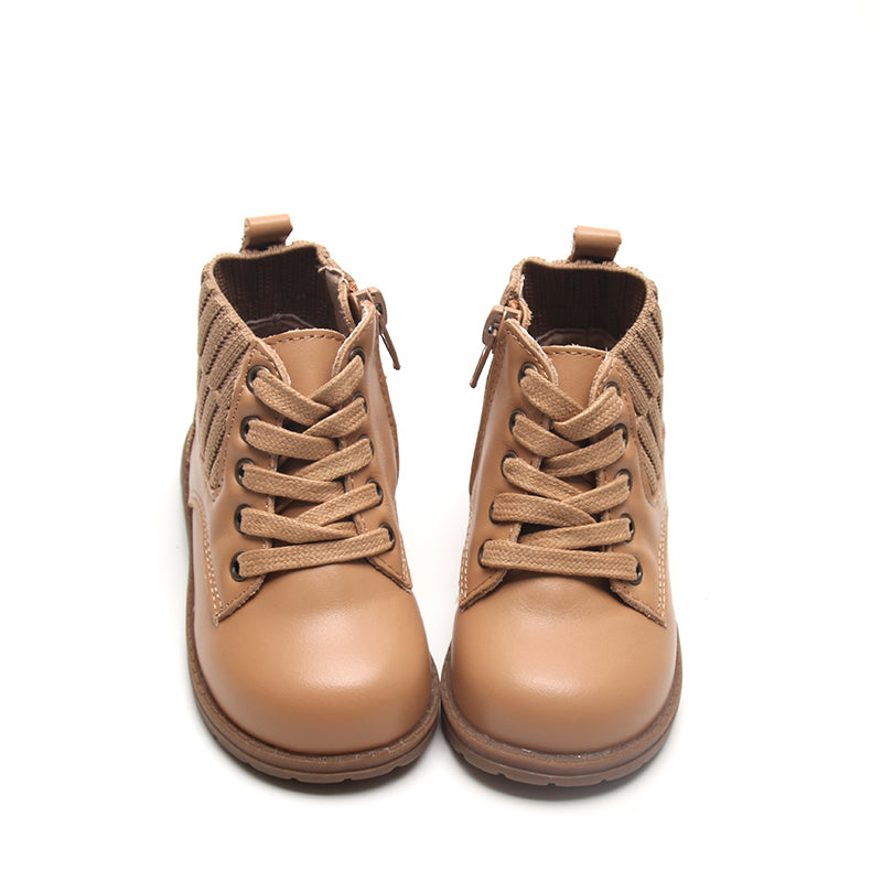 Leather Knit Combat Boot | Color 'Tan'