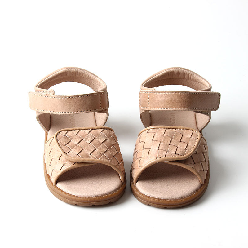 Leather Woven Sandal | Color 'Stone' | Hard Sole