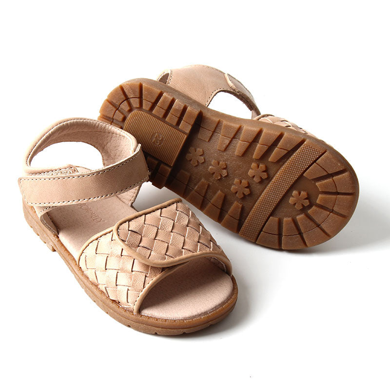 Leather Woven Sandal | Color 'Stone' | Hard Sole