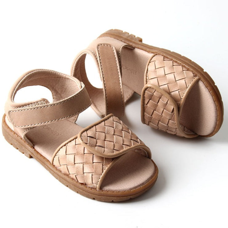 Leather Woven Sandal | Color 'Stone' | Hard Sole