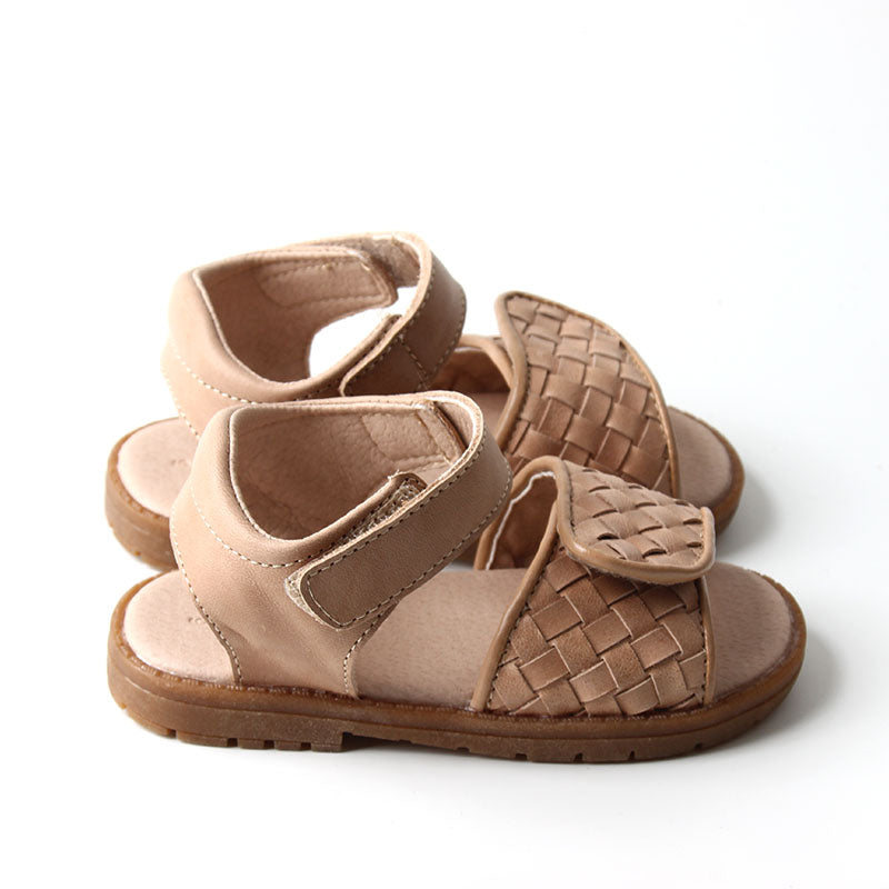 Leather Woven Sandal | Color 'Stone' | Hard Sole