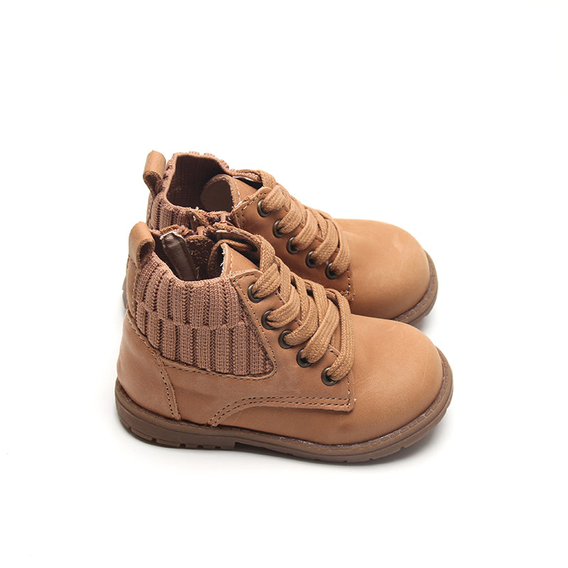 Leather Knit Combat Boot | Color 'Sand'