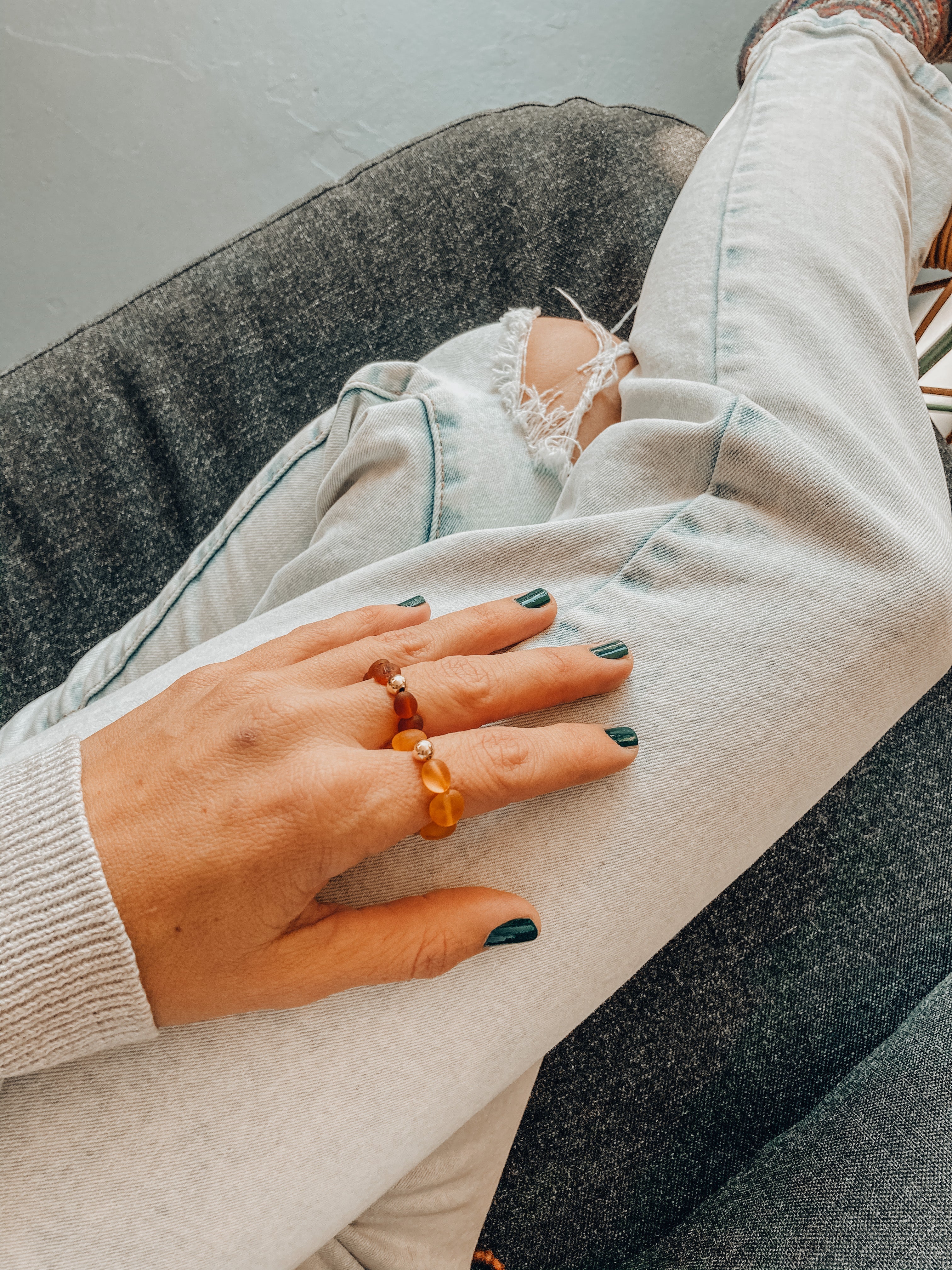 Raw Cognac Baltic Amber + Gold || Ring