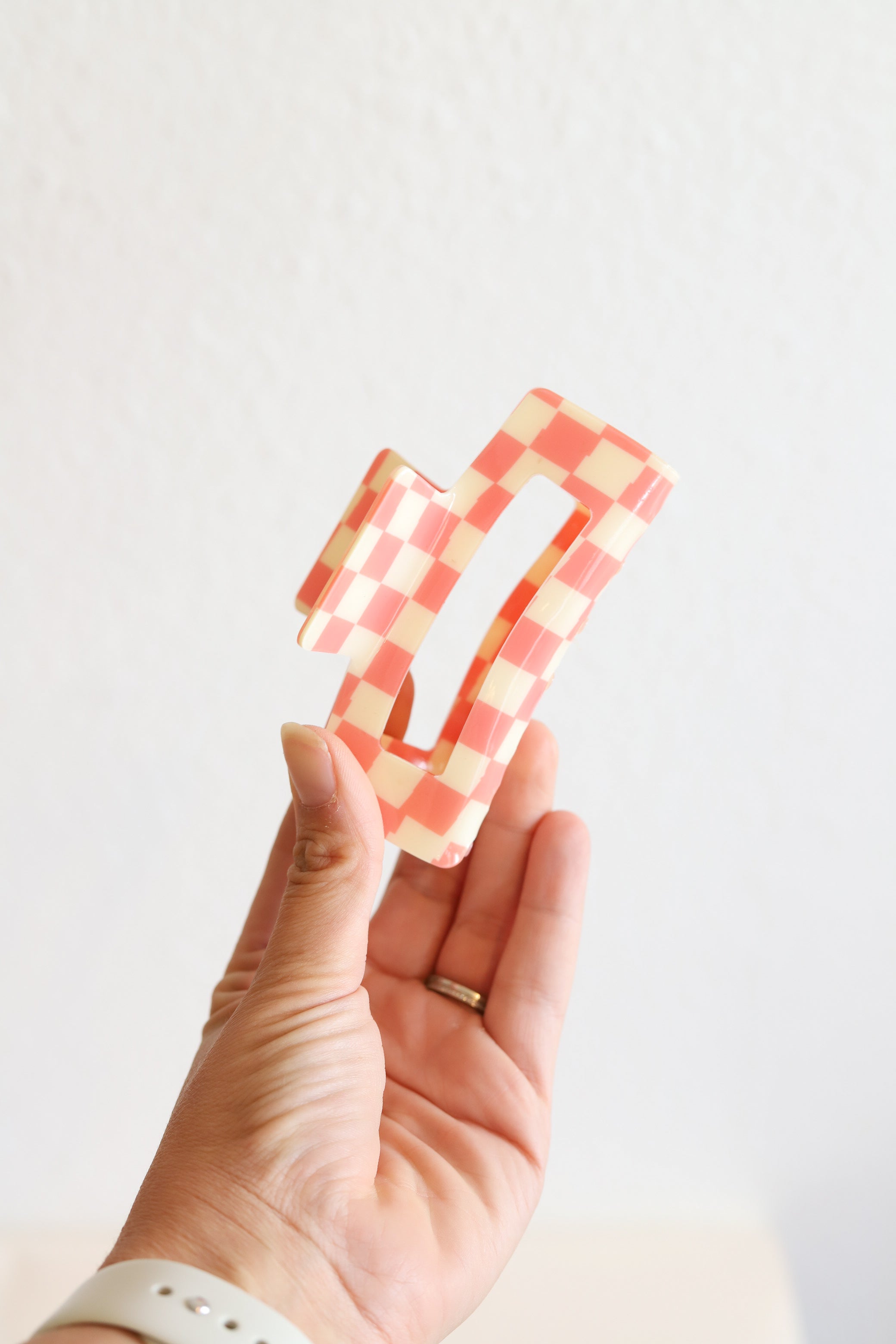 Pink Checkered | Large Hair Clip